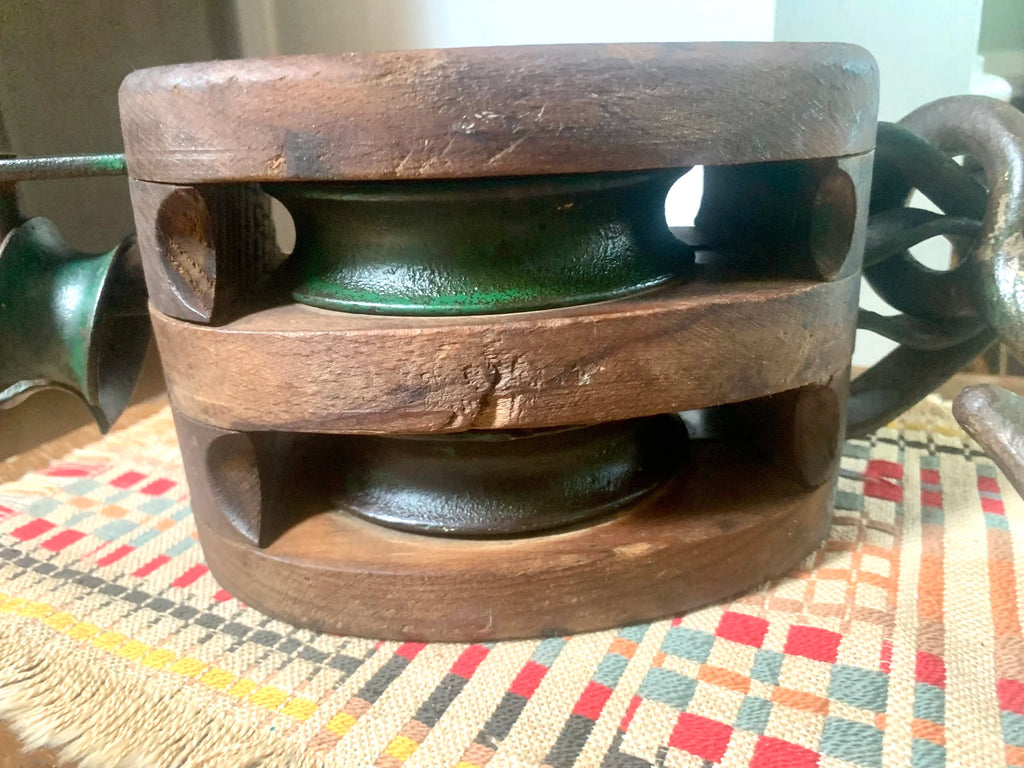 Antique Wooden Pulley | Wood Block and Tackle | Double Rope Nautical Pulley | Anchor Pulley | Maritime Pulley | Nautical Beach House Decor