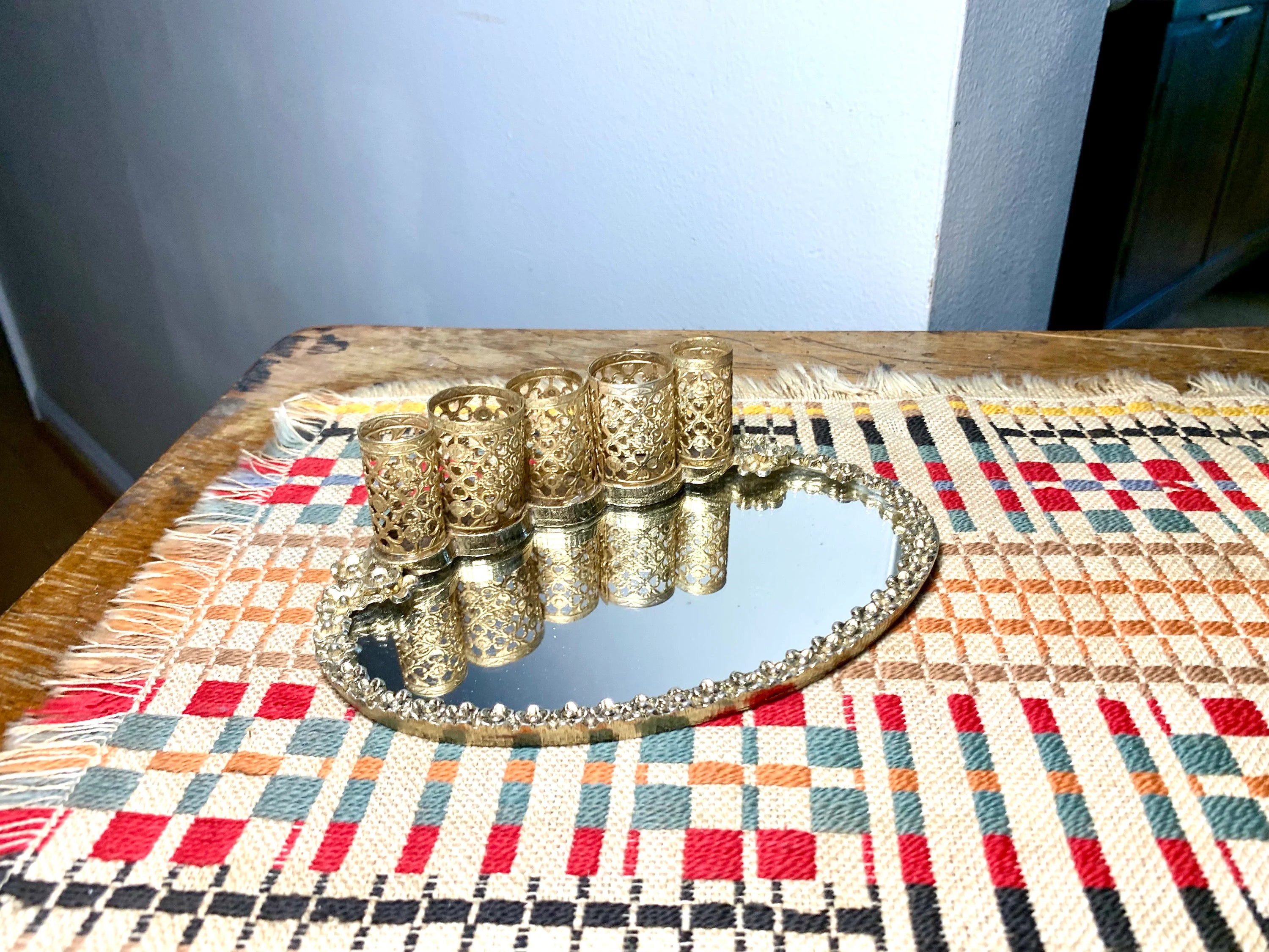 Ornate Gold Lipstick Tray | Ormolu Lipstick Holder | Vanity Lipstick Holder Mirrored Tray| Vintage Ornate Filigree Vanity Tray | Mirror Tray