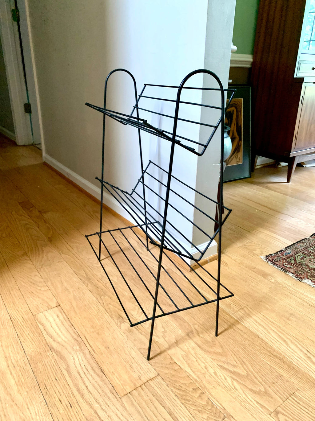 Vintage MCM Wire 3 tier Bookshelf | Atomic Wire Book Case | Slanted Bookshelf | MCM Book Storage | Wire Bookshelf | MCM Wire Bookcase