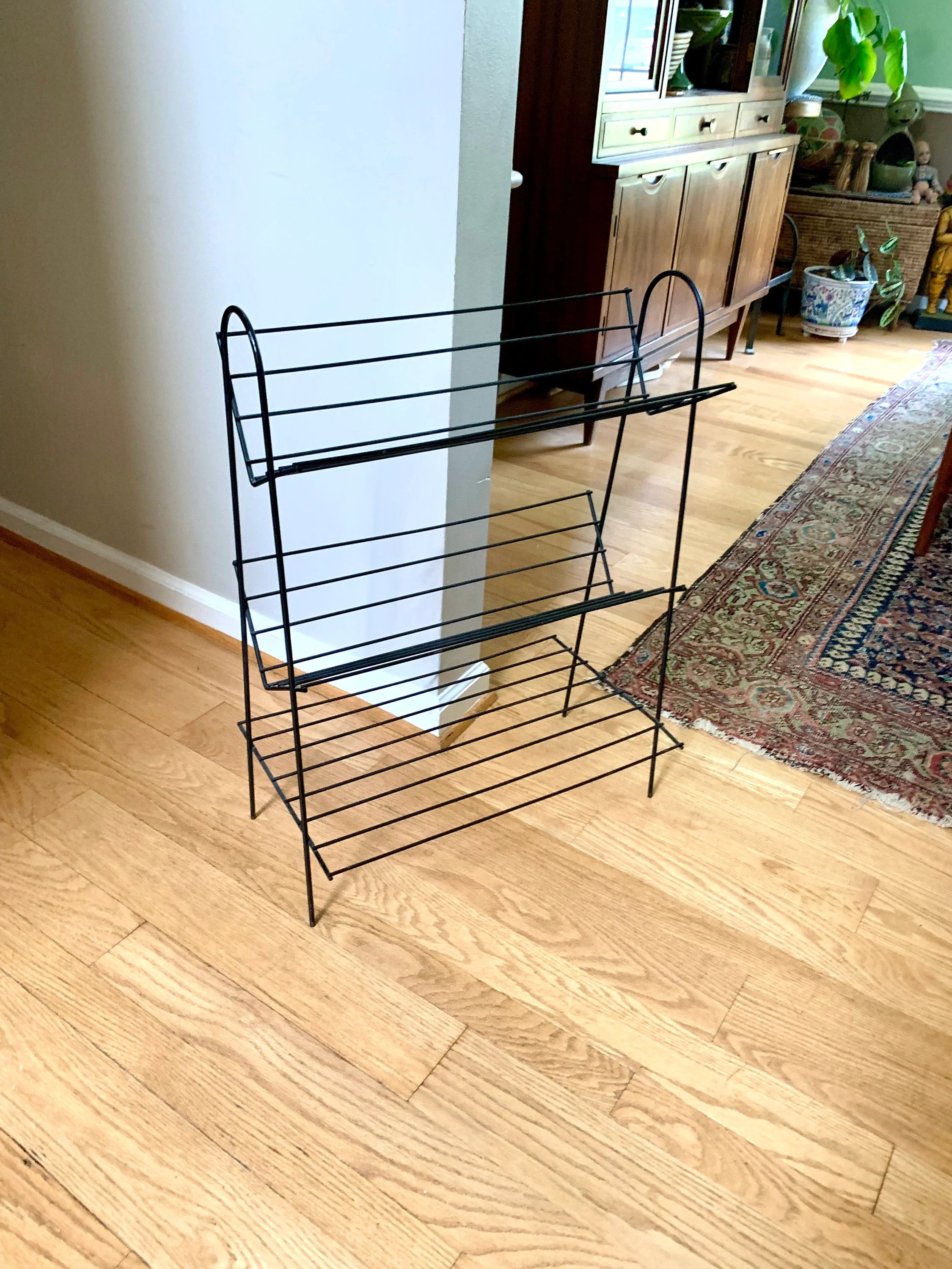 Vintage MCM Wire 3 tier Bookshelf | Atomic Wire Book Case | Slanted Bookshelf | MCM Book Storage | Wire Bookshelf | MCM Wire Bookcase
