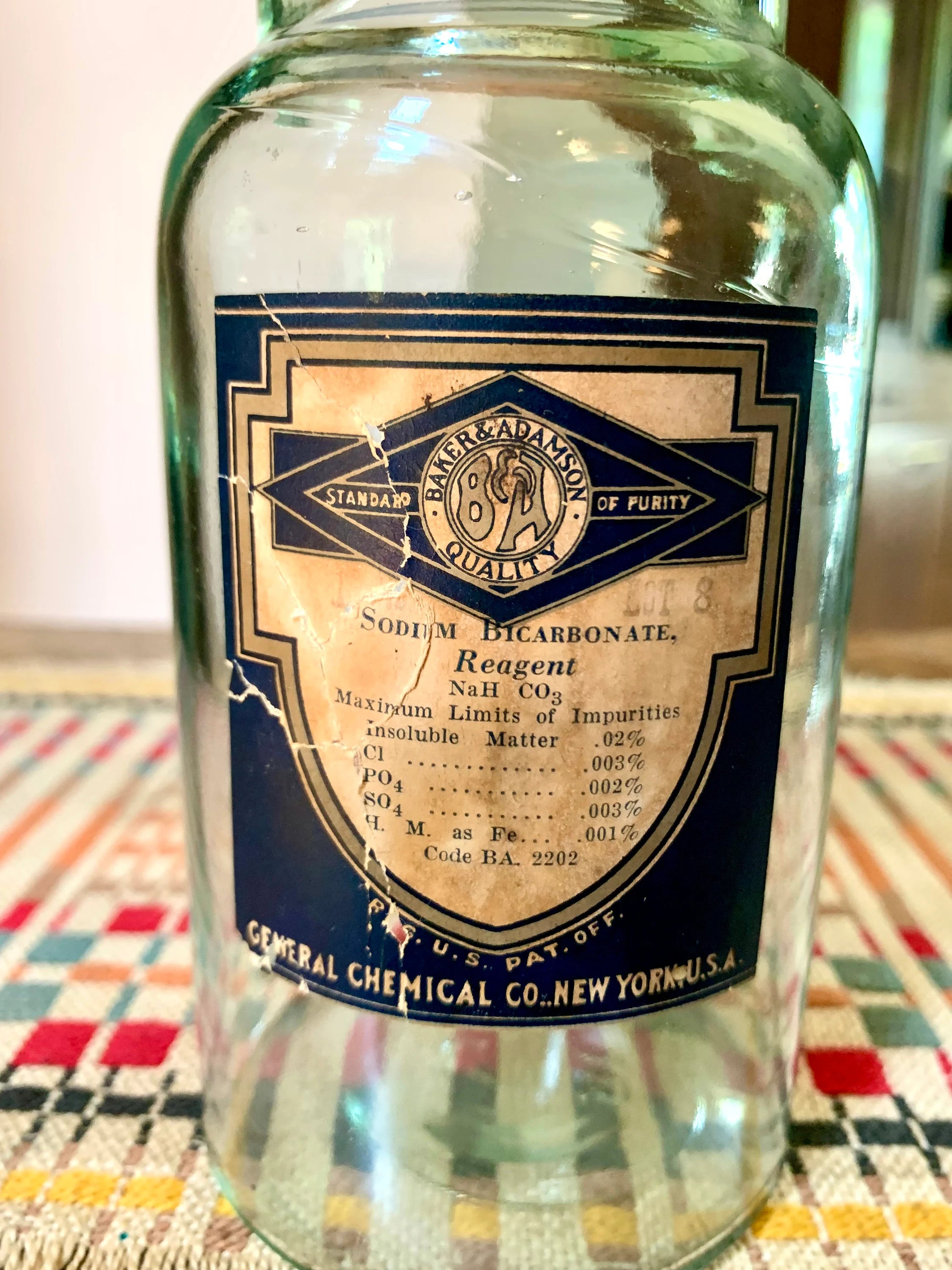 Vintage Baker & Adamson Quality Chemical Bottle | Antique Central Chemical Bottle | Antique Cork Top Sodium Bicarbonate Bottle | Apothecary