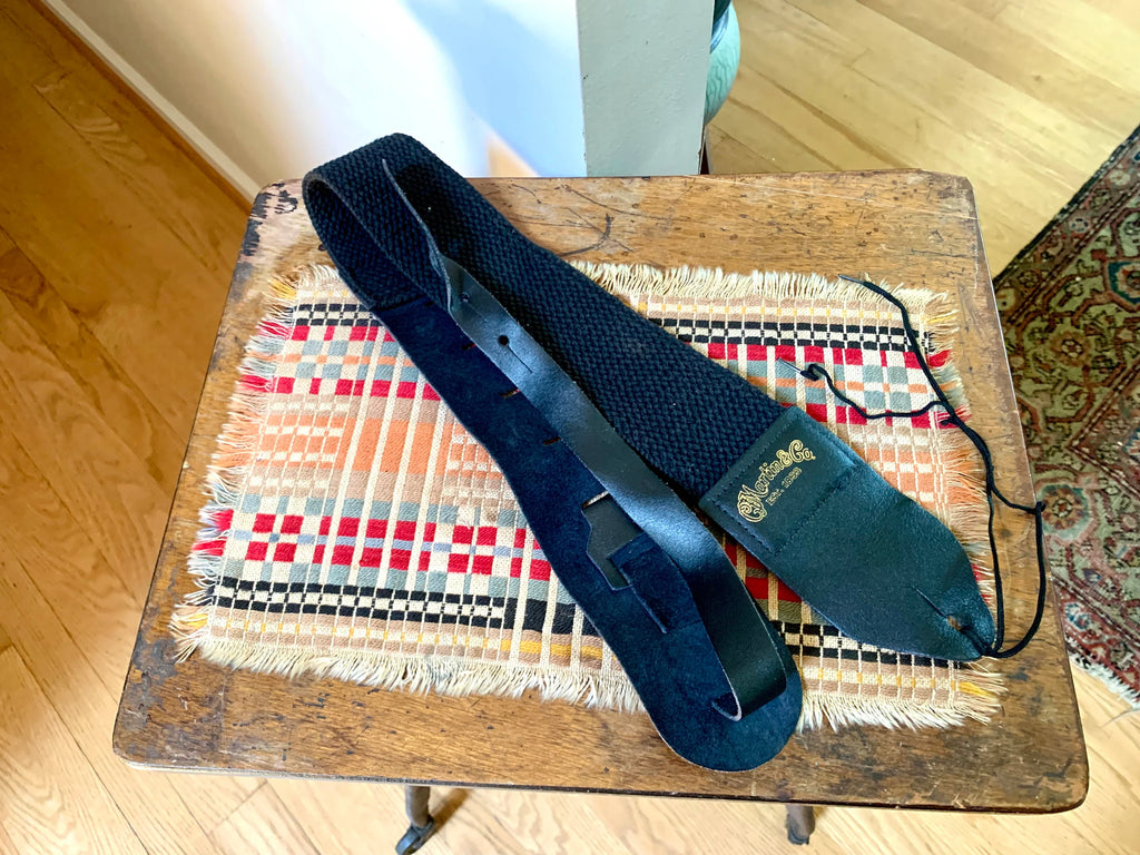 Martins & Co. Guitar Strap | Vintage Leather and Canvas Martin Guitar Strap | Black Martin Guitar Strap