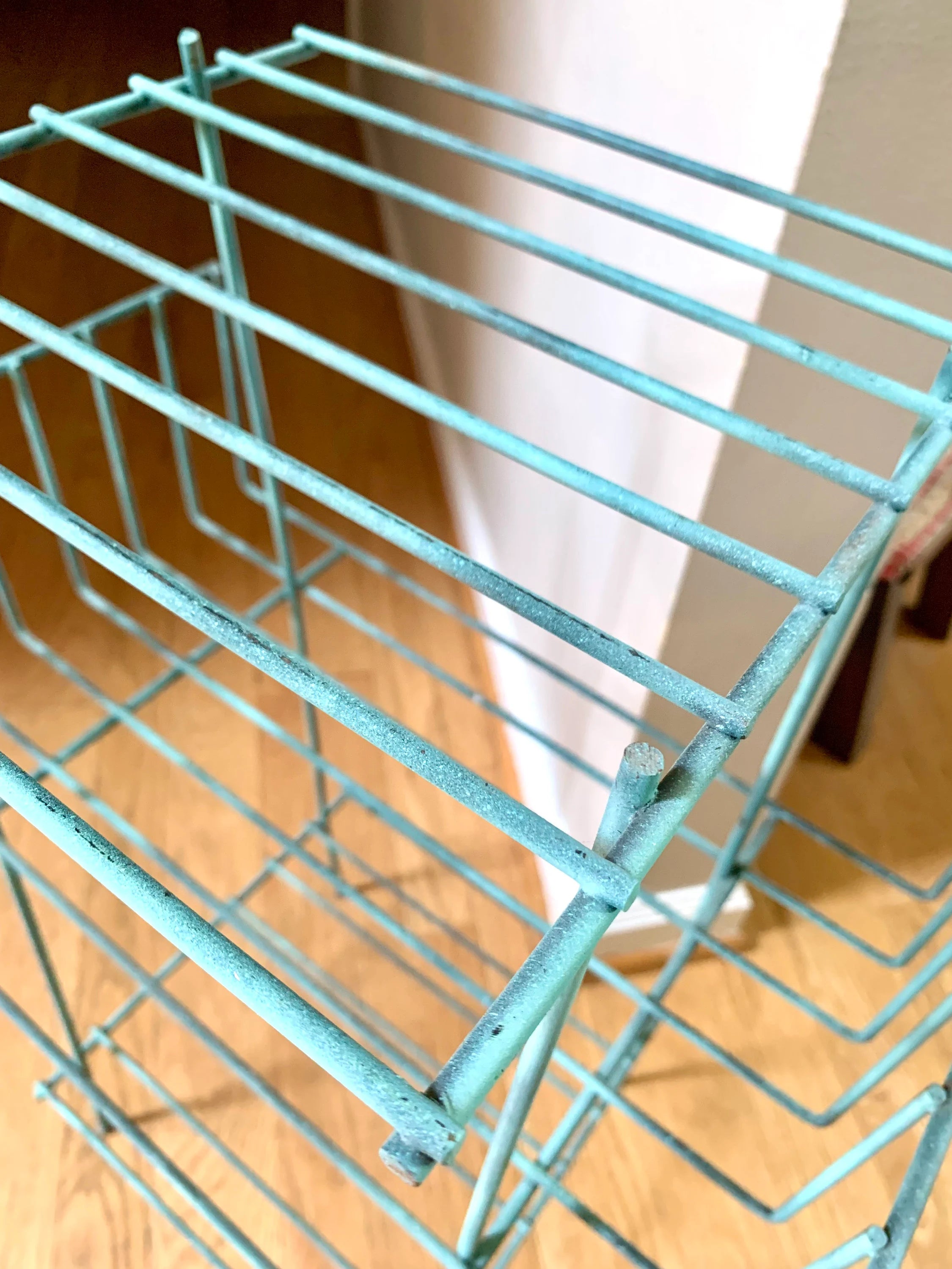 Eames Style Telephone Stand | Mid Century Telephone Stand | MCM Wire Stand | Vintage Turquoise Rustic Wire Stand | Three Tiered Plant Stand