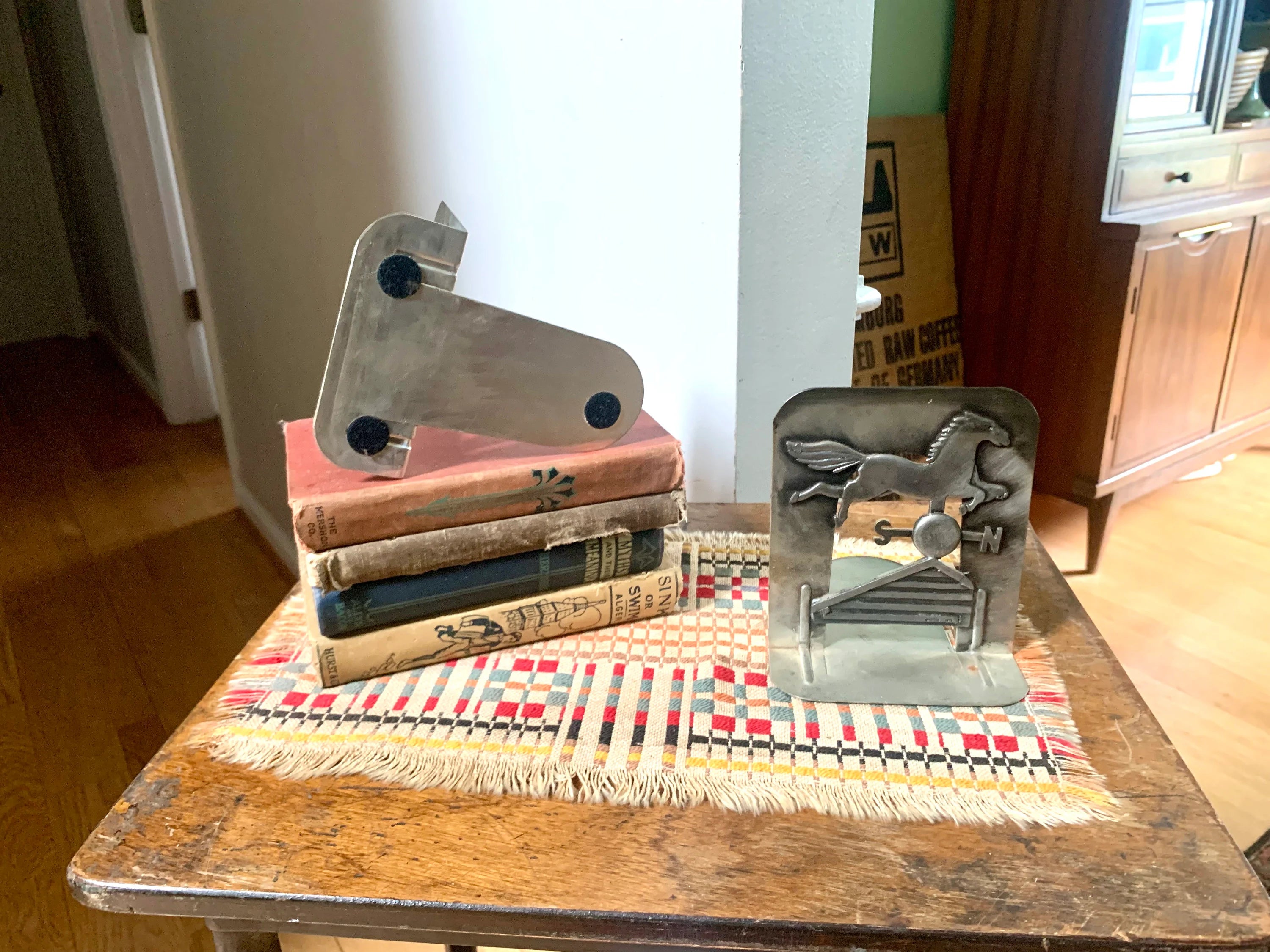 Pewter Metzke 1976 Bookends | Horse Weathervane Bookends | Equestrian Bookends | Farmhouse Bookends | Metal Country Barn Bookends