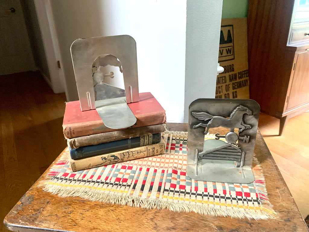 Pewter Metzke 1976 Bookends | Horse Weathervane Bookends | Equestrian Bookends | Farmhouse Bookends | Metal Country Barn Bookends