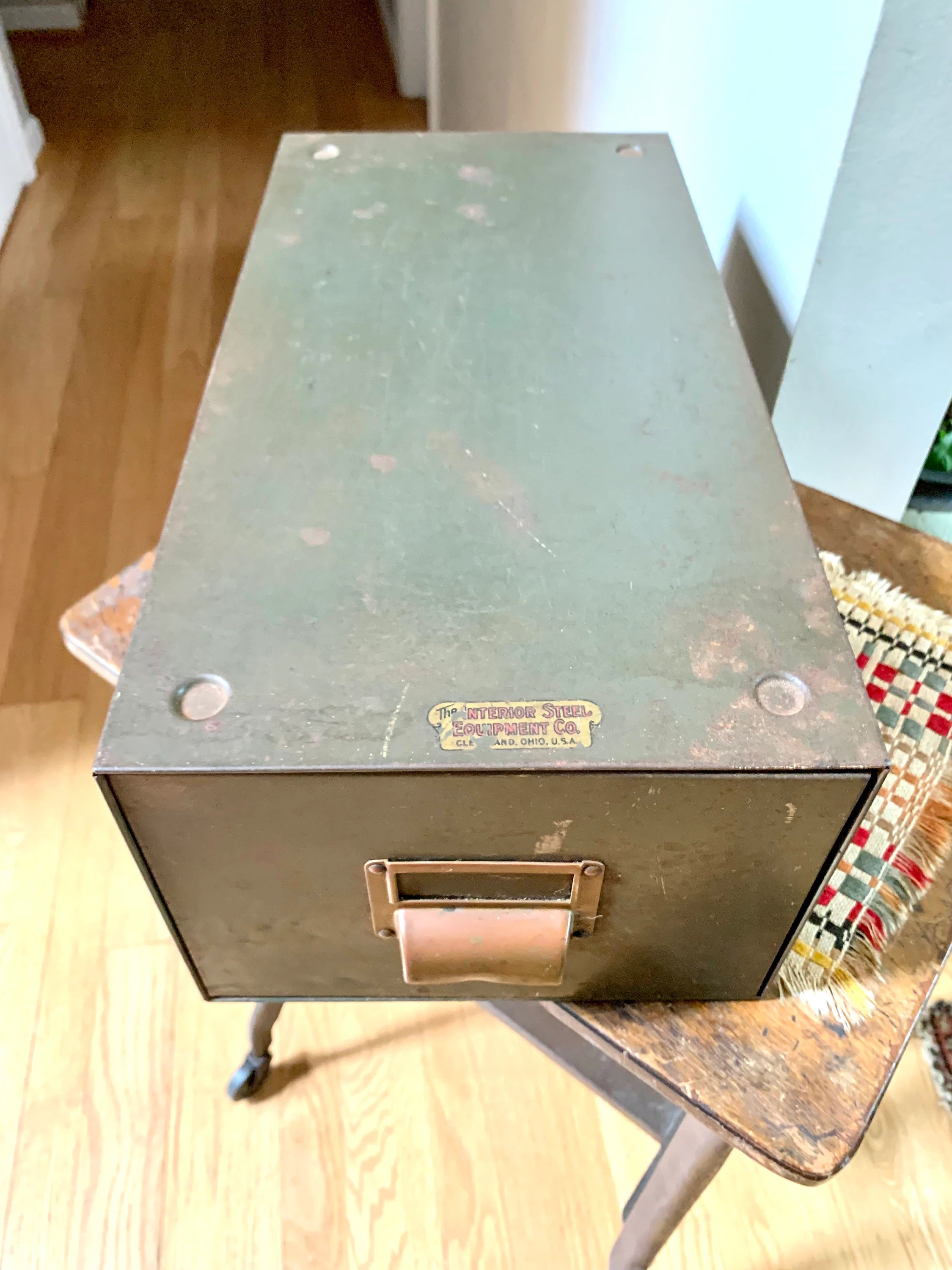 Vintage Metal Card Catalog Cabinet | The Interior Steel Equipment Company Metal Drawer | Rustic Metal Cabinet Drawer | Metal Storage Box