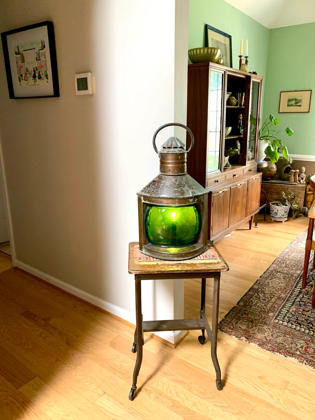 Antique Large Ship's Starboard Lamp | Great Yarmouth Starboard Lamp | 24" Copper Starboard Lamp | Green Lens Ship Lamp | Nautical Lamp