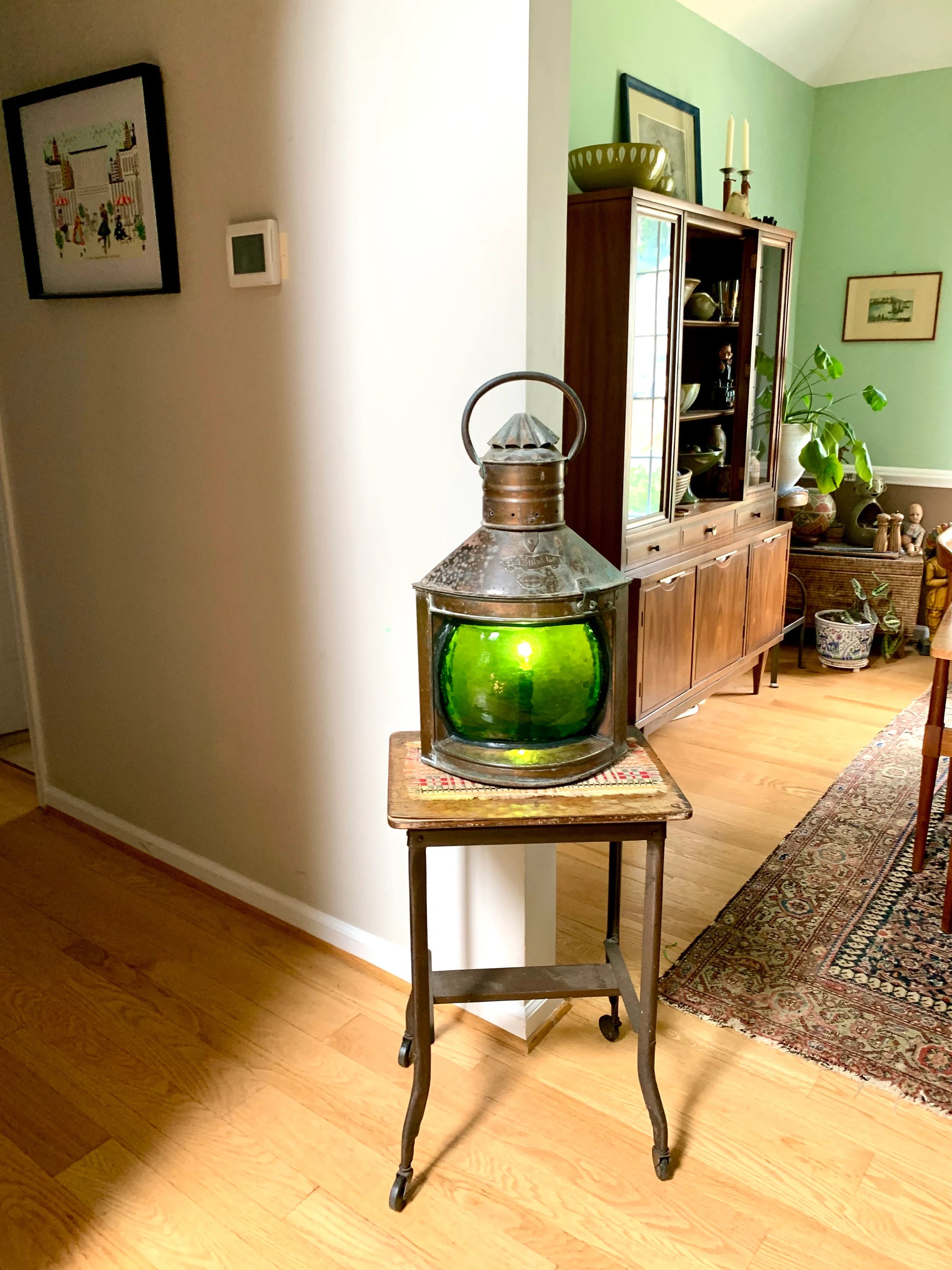 Antique Large Ship's Starboard Lamp | Great Yarmouth Starboard Lamp | 24" Copper Starboard Lamp | Green Lens Ship Lamp | Nautical Lamp