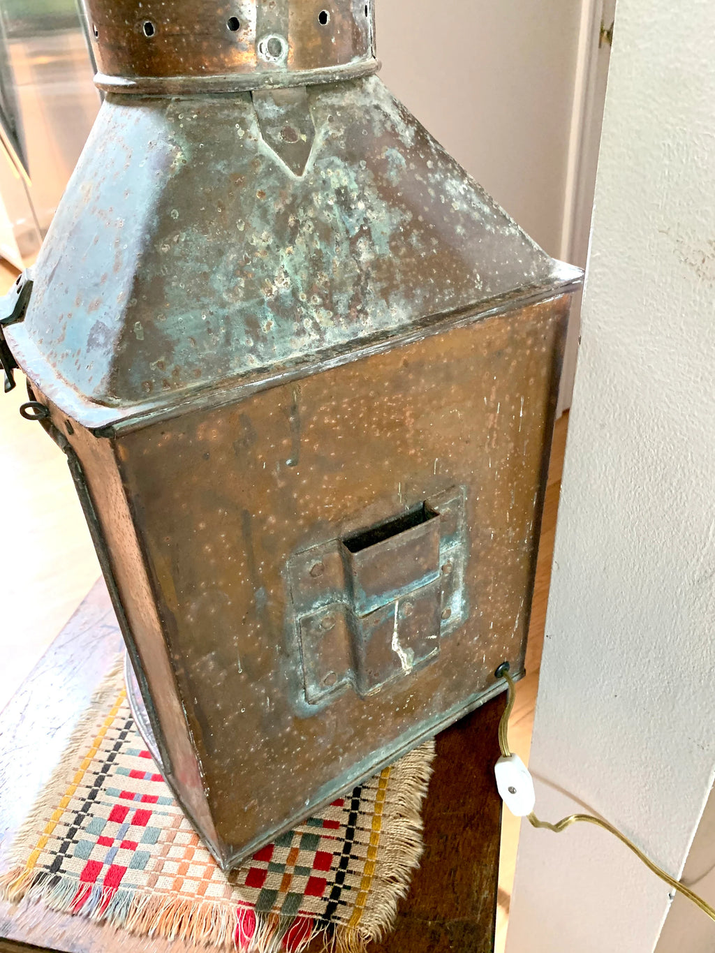 Antique Large Ship's Starboard Lamp | Great Yarmouth Starboard Lamp | 24" Copper Starboard Lamp | Green Lens Ship Lamp | Nautical Lamp