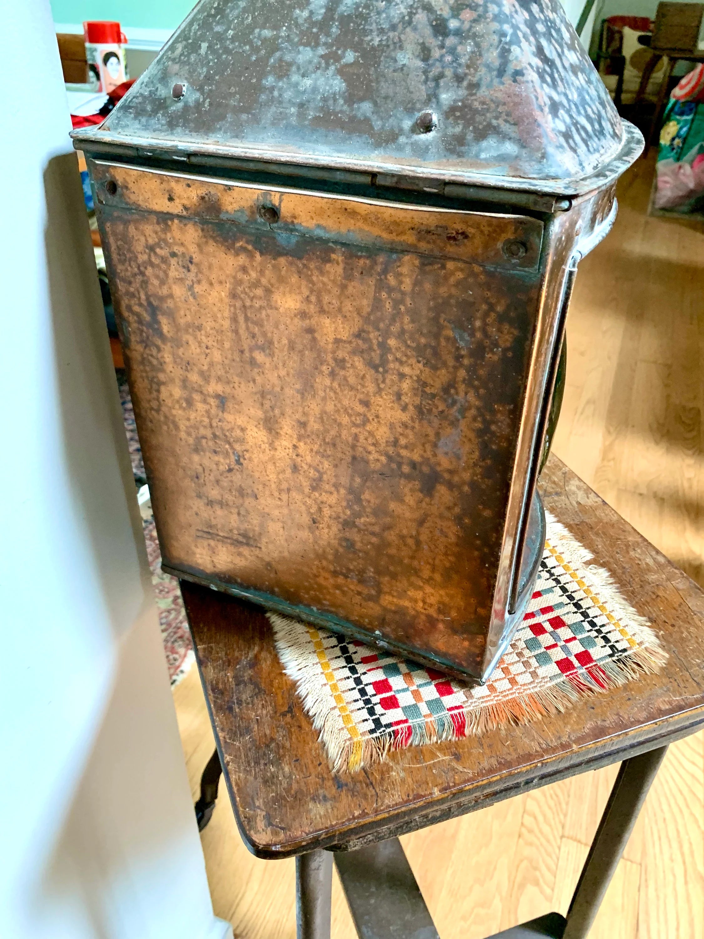 Antique Large Ship's Starboard Lamp | Great Yarmouth Starboard Lamp | 24" Copper Starboard Lamp | Green Lens Ship Lamp | Nautical Lamp