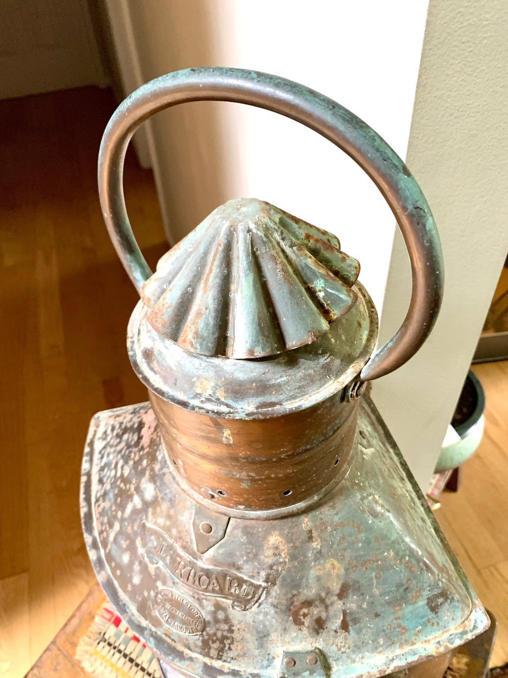 Antique Large Ship's Starboard Lamp | Great Yarmouth Starboard Lamp | 24" Copper Starboard Lamp | Green Lens Ship Lamp | Nautical Lamp