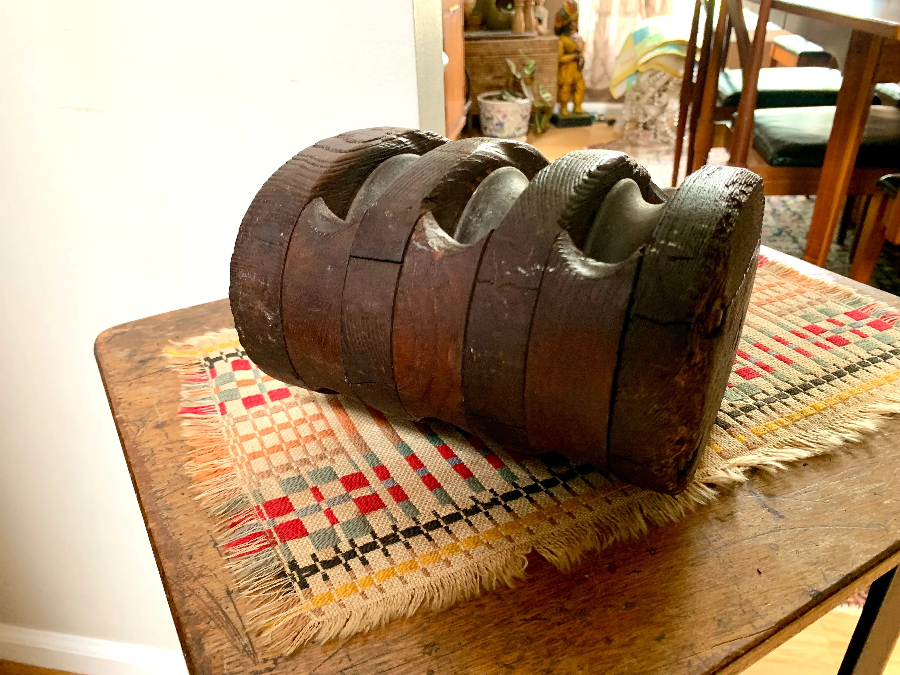 Antique Wood Triple Block Pulley | Wood Block and Tackle Pulley | Schooner Triple Pulley | Nautical Pulley | Barn Pulley | Maritime Decor