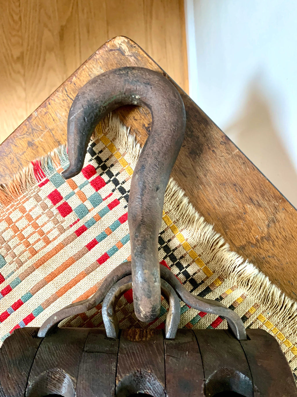 Antique Wood Triple Block Pulley | Wood Block and Tackle Pulley | Schooner Triple Pulley | Nautical Pulley | Barn Pulley | Maritime Decor