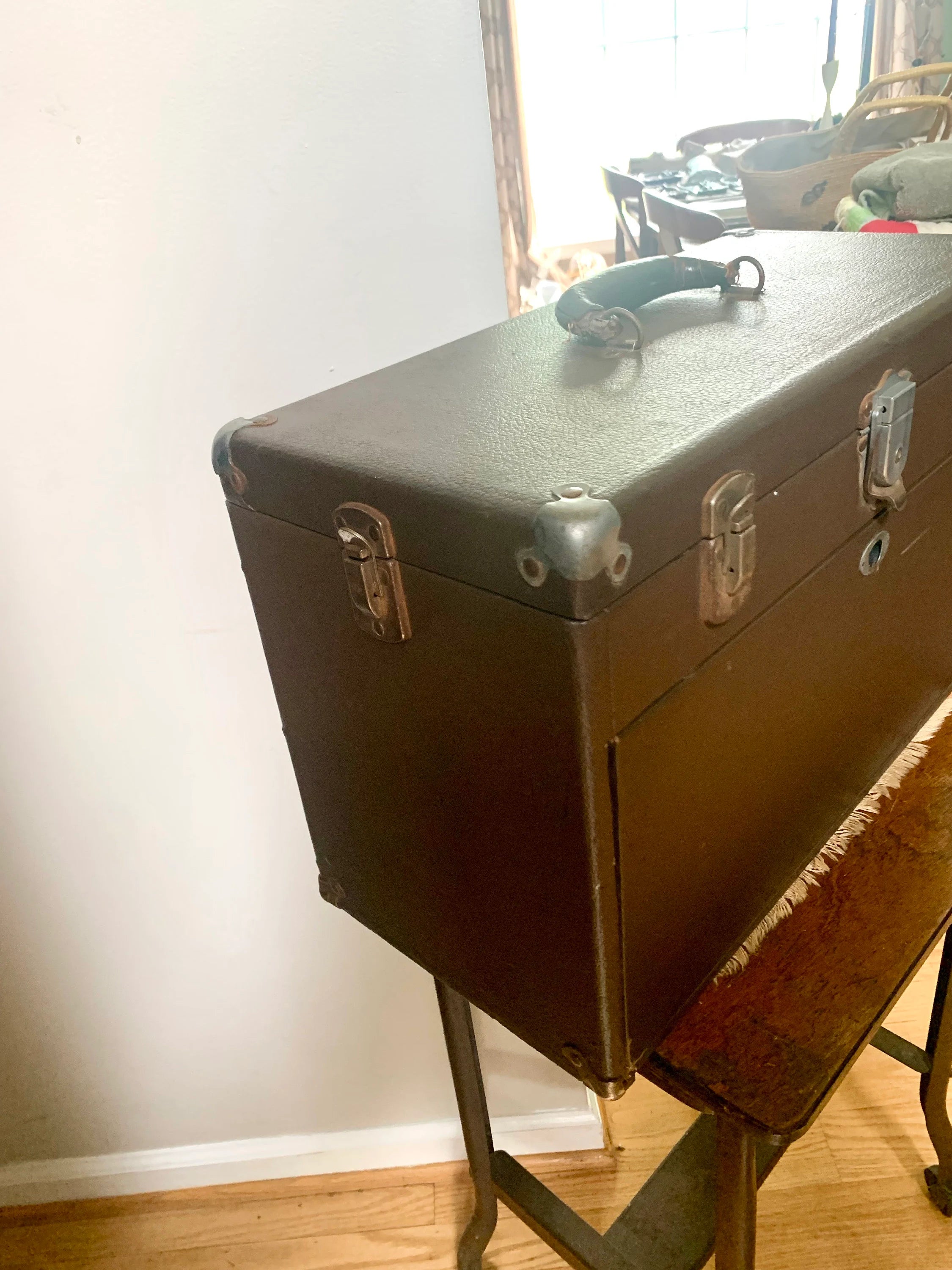 Vintage Craftsman Tool Machinist Tool Chest | Vinyl Wrapped Wood and Metal Tool Chest | Metal Journeyman Chest | 7 Drawer Wood Toolbox