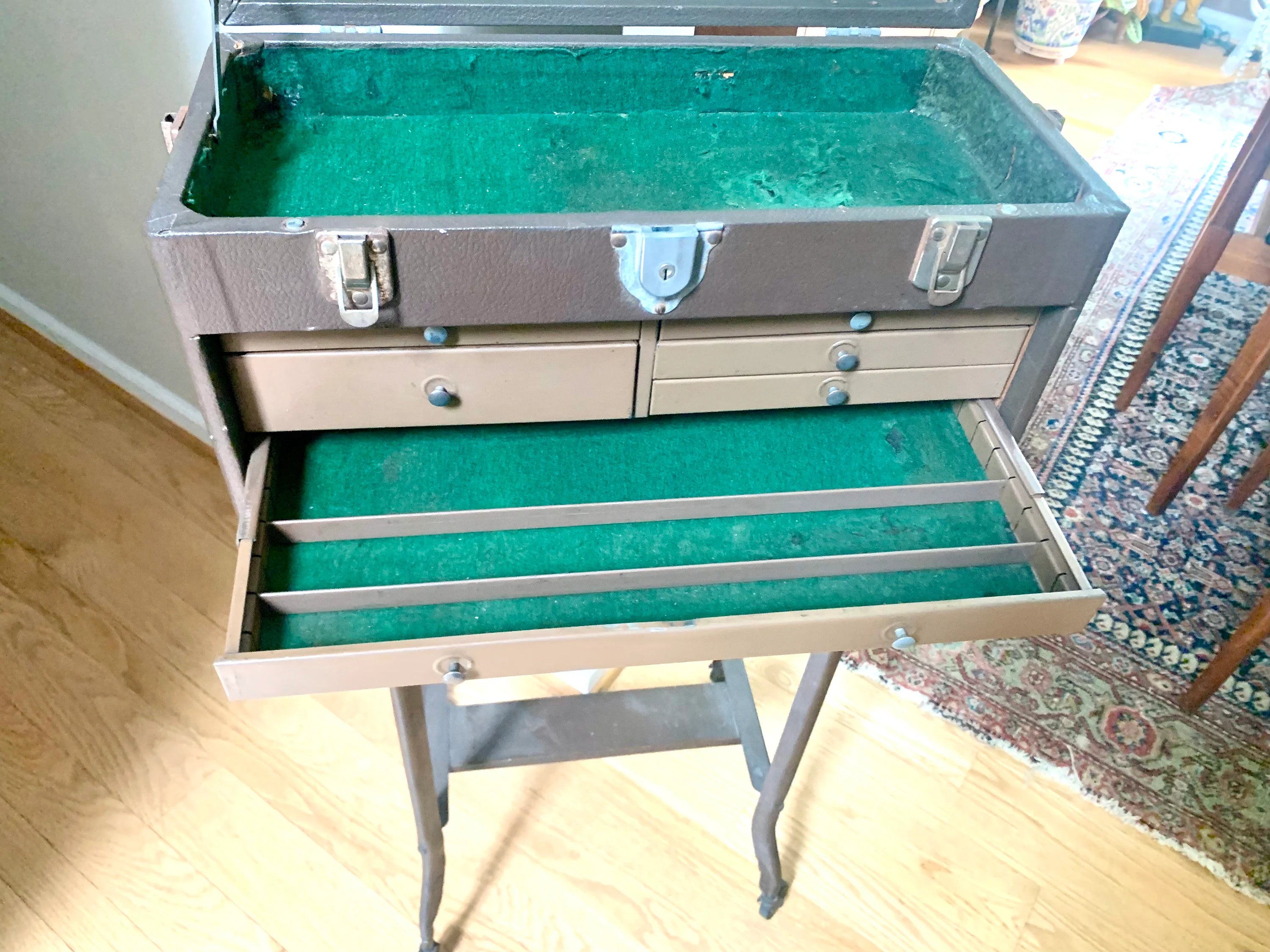 Vintage Craftsman Tool Machinist Tool Chest | Vinyl Wrapped Wood and Metal Tool Chest | Metal Journeyman Chest | 7 Drawer Wood Toolbox