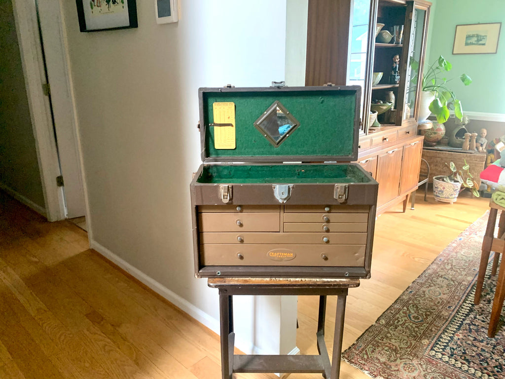 Vintage Craftsman Tool Machinist Tool Chest | Vinyl Wrapped Wood and Metal Tool Chest | Metal Journeyman Chest | 7 Drawer Wood Toolbox