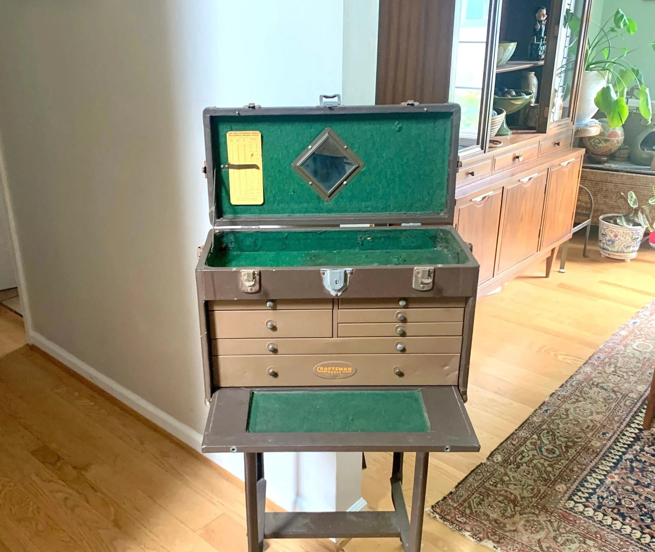 Vintage Craftsman Tool Machinist Tool Chest | Vinyl Wrapped Wood and Metal Tool Chest | Metal Journeyman Chest | 7 Drawer Wood Toolbox