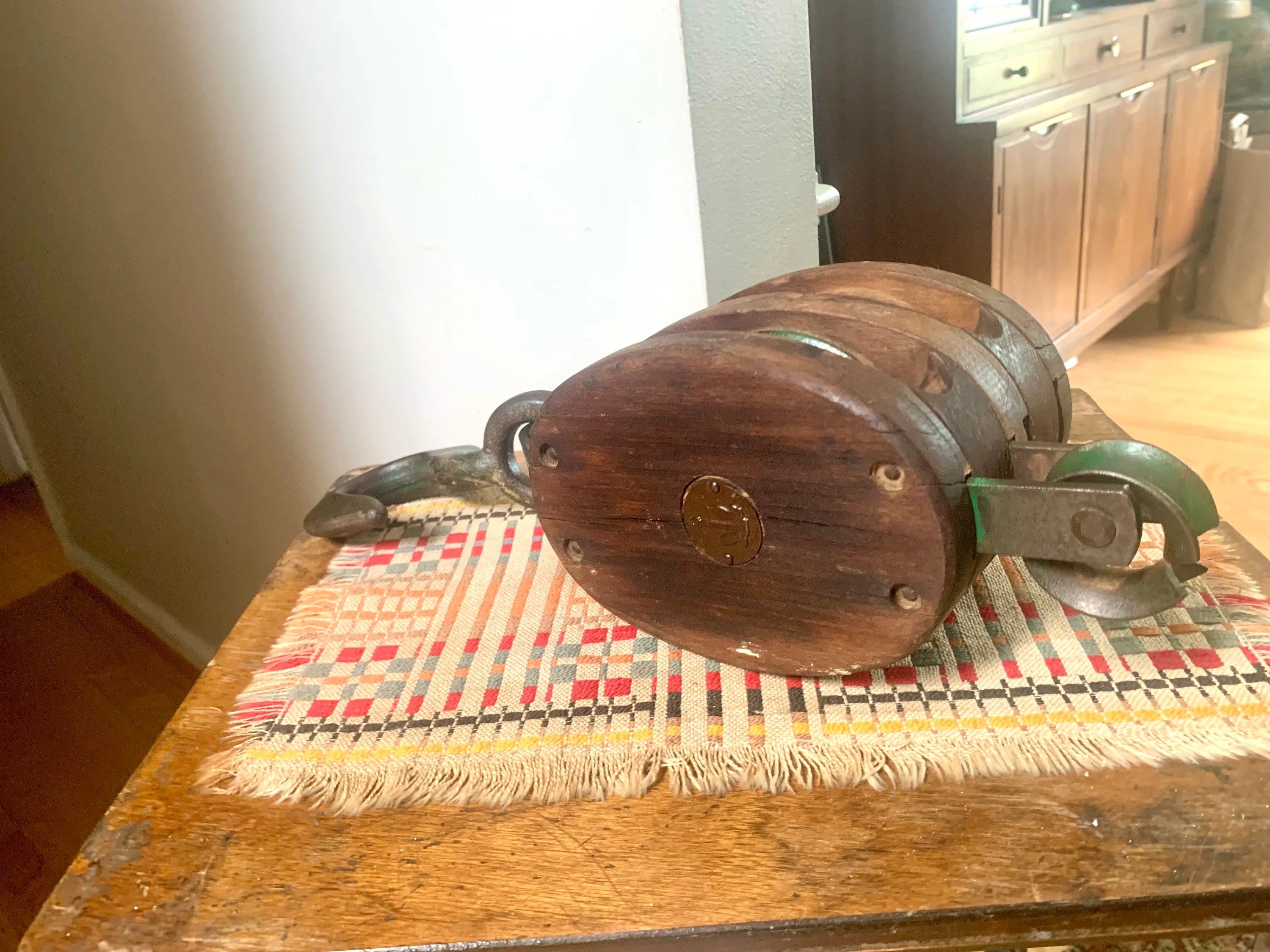 Antique Wooden Pulley | Wood Block and Tackle | Double Rope Nautical Pulley | Anchor Pulley | Maritime Pulley | Nautical Beach House Decor