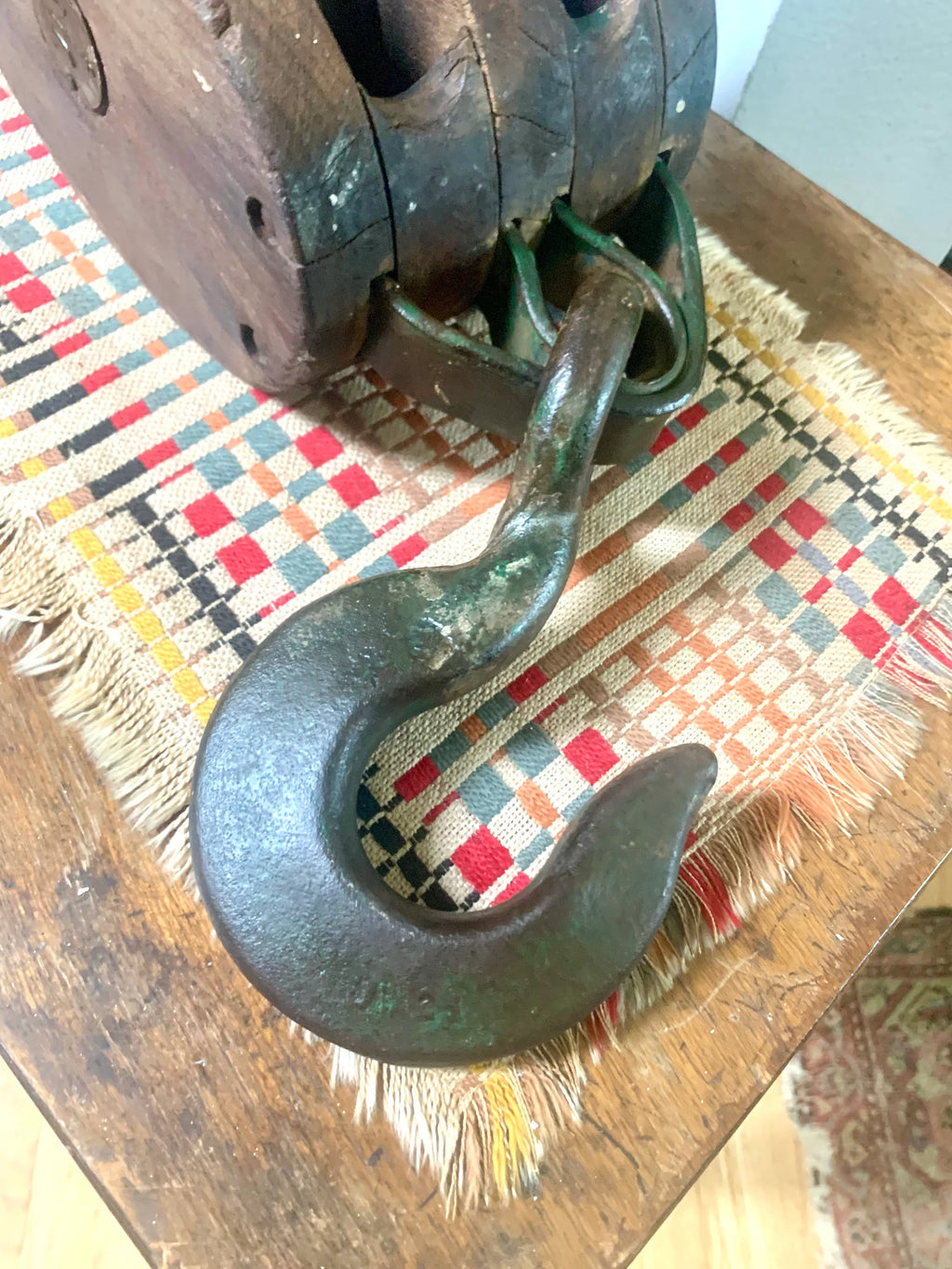 Antique Wooden Pulley | Wood Block and Tackle | Double Rope Nautical Pulley | Anchor Pulley | Maritime Pulley | Nautical Beach House Decor