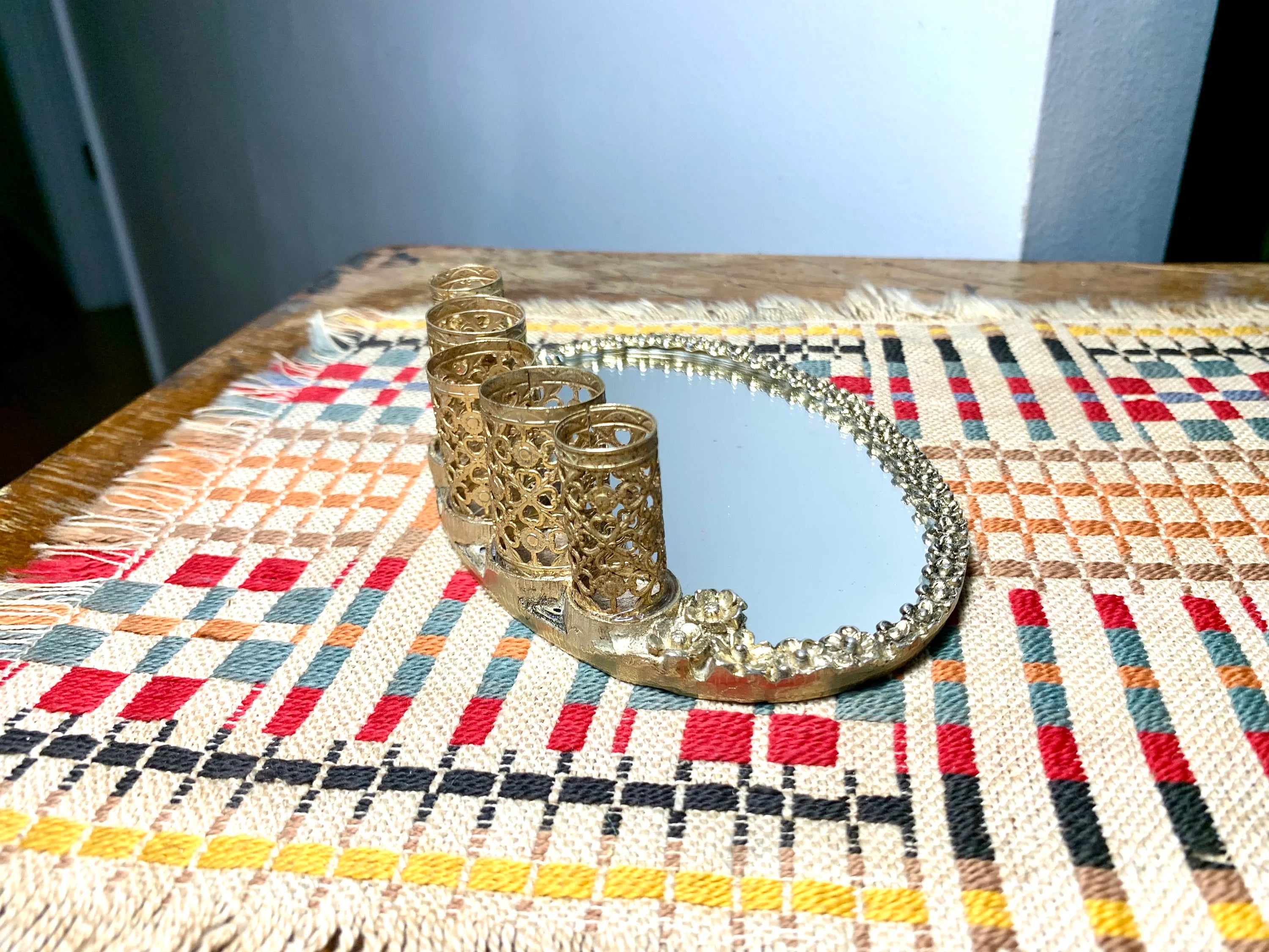 Ornate Gold Lipstick Tray | Ormolu Lipstick Holder | Vanity Lipstick Holder Mirrored Tray| Vintage Ornate Filigree Vanity Tray | Mirror Tray