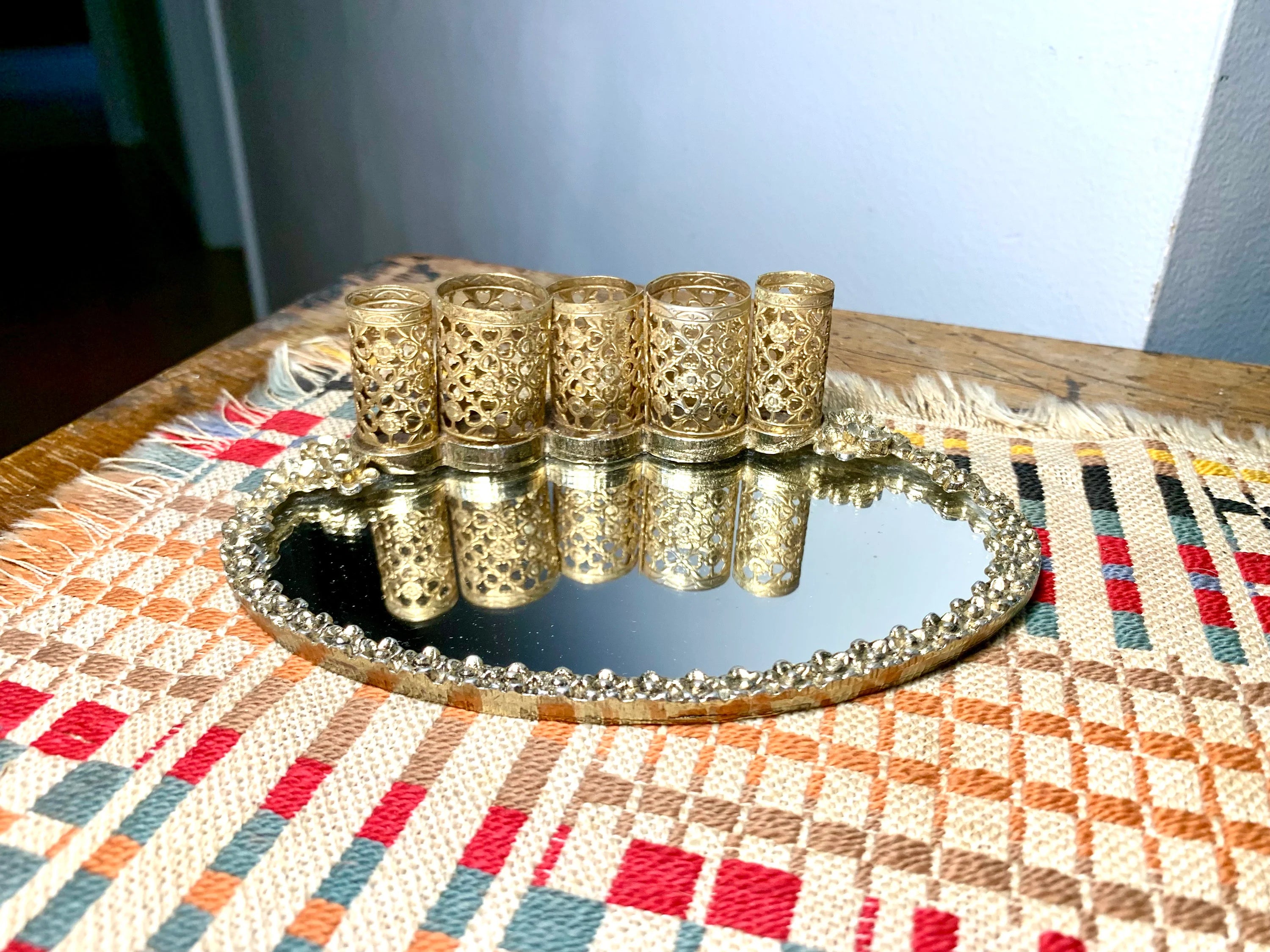 Ornate Gold Lipstick Tray | Ormolu Lipstick Holder | Vanity Lipstick Holder Mirrored Tray| Vintage Ornate Filigree Vanity Tray | Mirror Tray