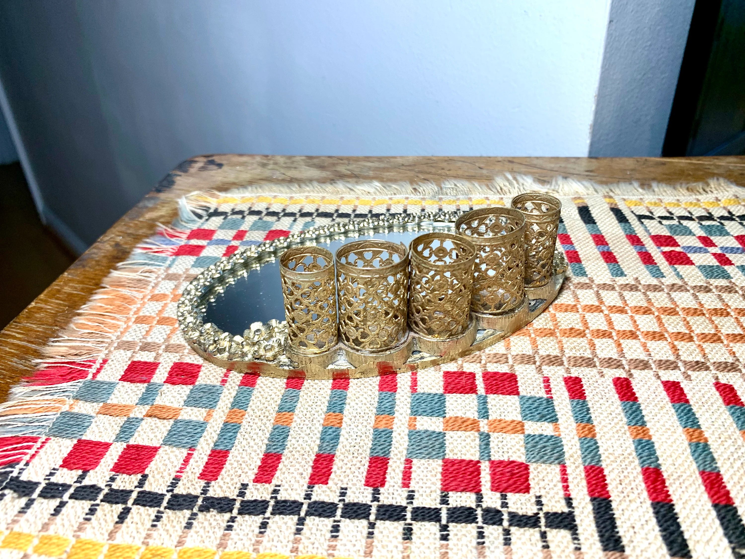 Ornate Gold Lipstick Tray | Ormolu Lipstick Holder | Vanity Lipstick Holder Mirrored Tray| Vintage Ornate Filigree Vanity Tray | Mirror Tray