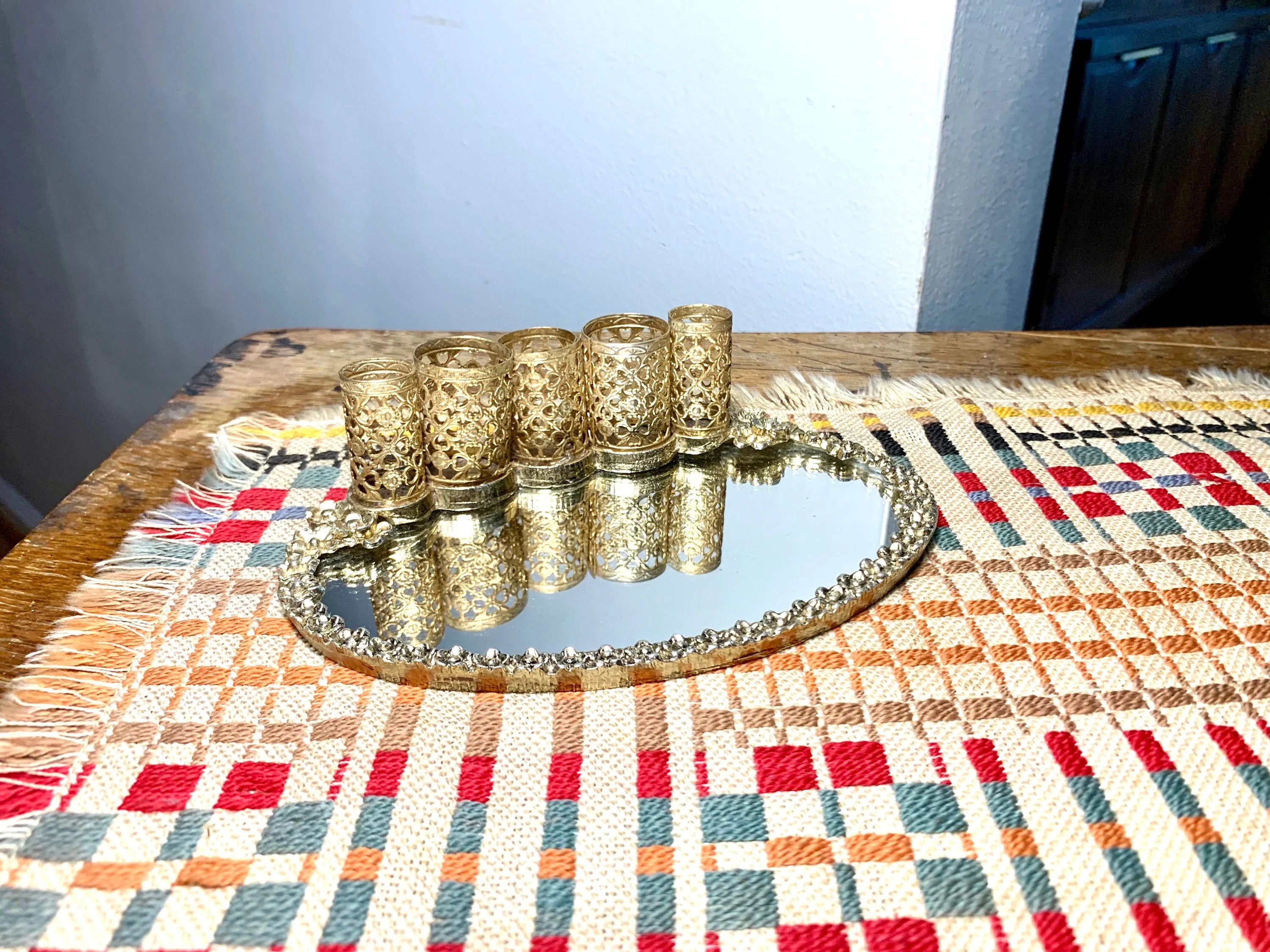 Ornate Gold Lipstick Tray | Ormolu Lipstick Holder | Vanity Lipstick Holder Mirrored Tray| Vintage Ornate Filigree Vanity Tray | Mirror Tray