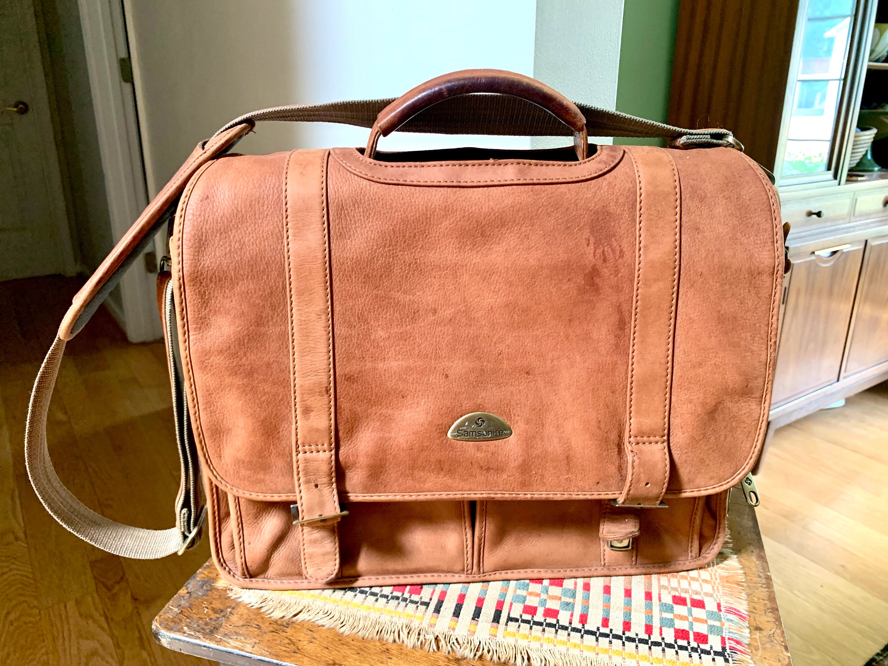 Samsonite Leather Soft Briefcase | Vintage Samsonite Leather Computer Bag | Leather Messenger Bag | Vintage Shoulder Briefcase