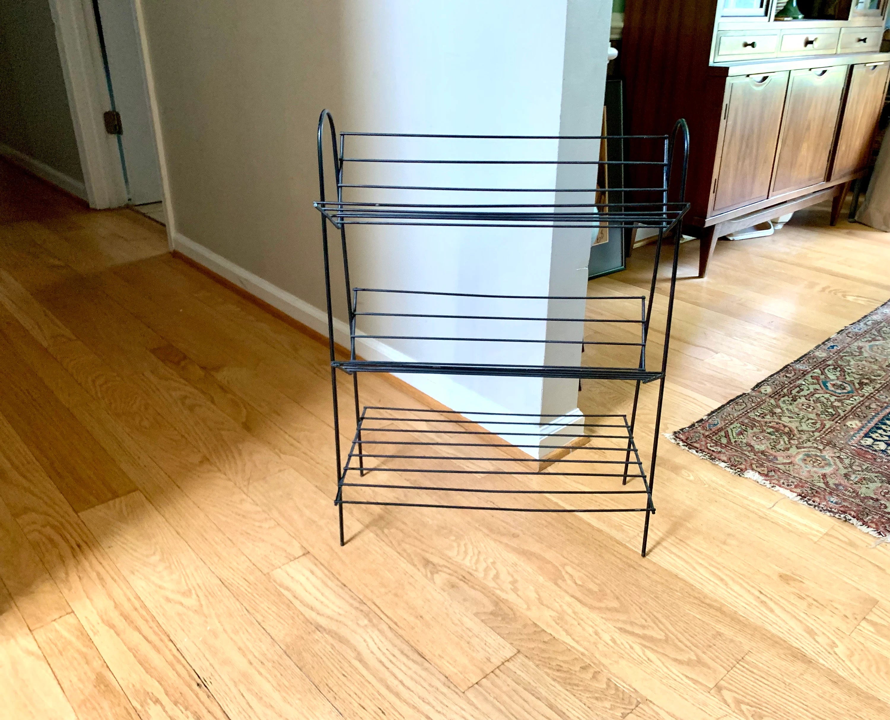 Vintage MCM Wire 3 tier Bookshelf | Atomic Wire Book Case | Slanted Bookshelf | MCM Book Storage | Wire Bookshelf | MCM Wire Bookcase