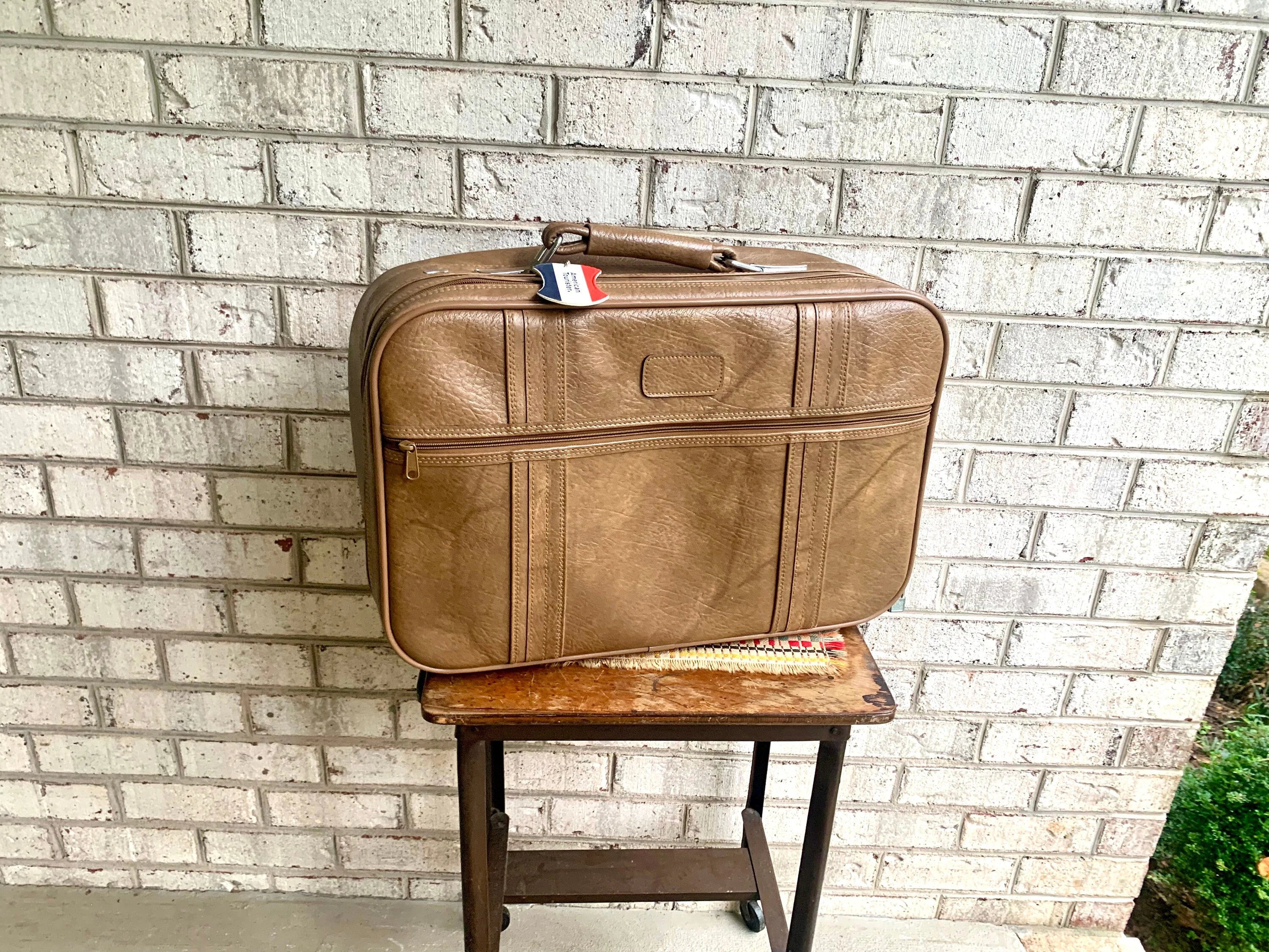 Vtg American Tourister Weekender | American Tourister Suitcase | Brown Weekend Luggage Bag| Retro Brown Carry On| Brown Marble Vinyl Bag