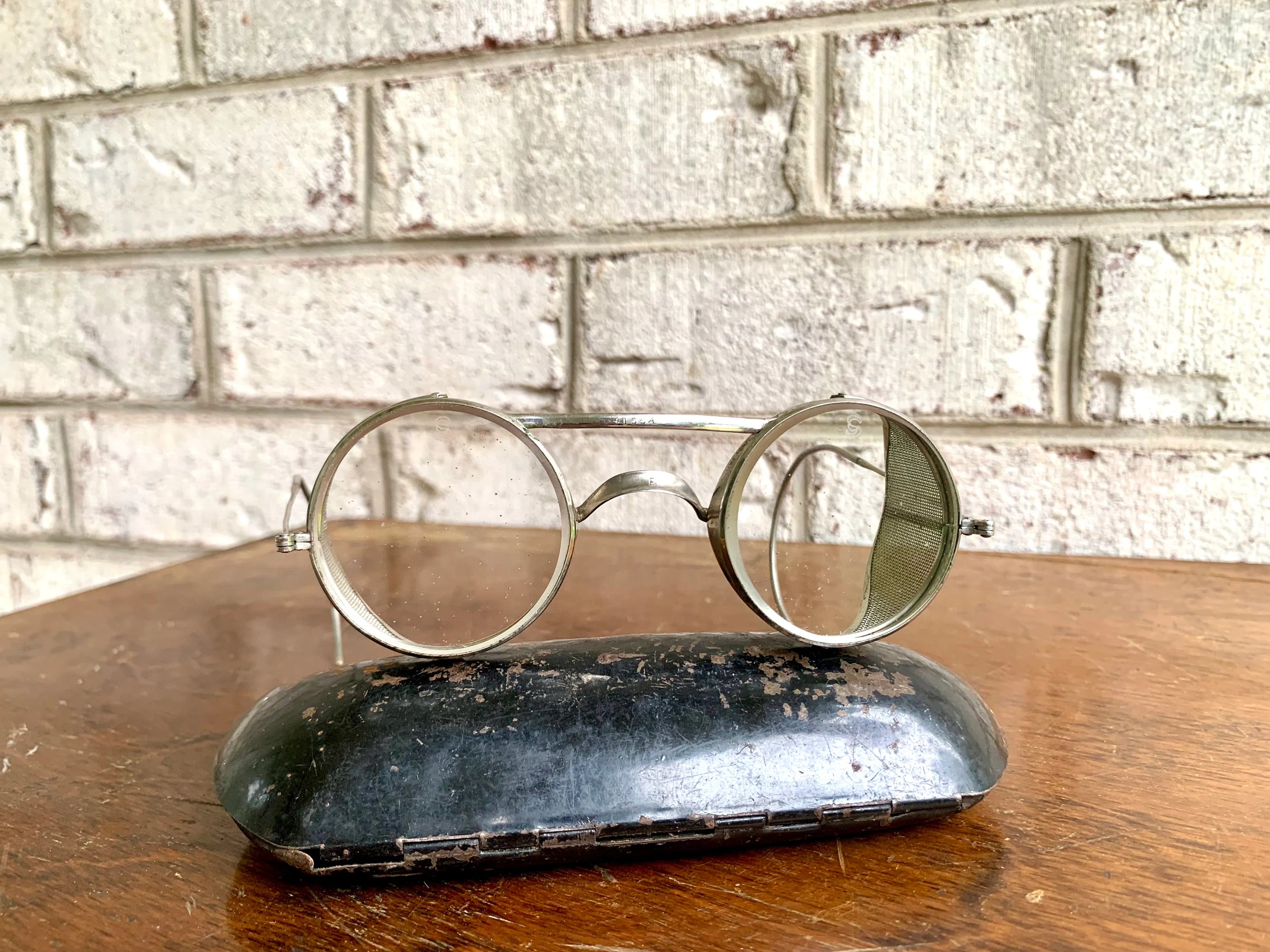 1910's King's Wire Rim Safety Glasses | Saniglas Metal Safety Goggles | Vintage Factory Glasses | Pennsylvania Railroad Safety Glasses