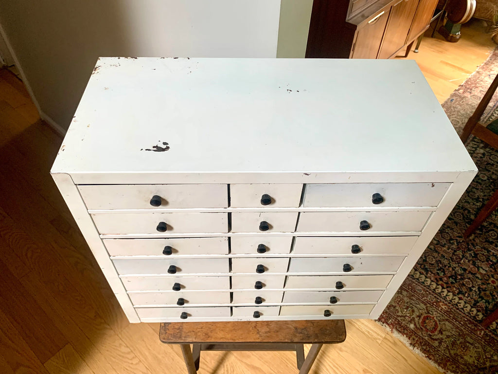 Vtg White Industrial Parts Bin Cabinet | Heavy Duty Metal Cabinet Bins | Large Parts Bin| Industrial Storage Bin| Metal Cabinet Drawers