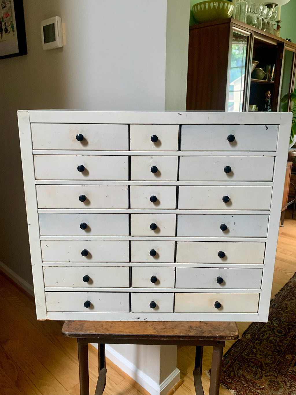 Vtg White Industrial Parts Bin Cabinet | Heavy Duty Metal Cabinet Bins | Large Parts Bin| Industrial Storage Bin| Metal Cabinet Drawers