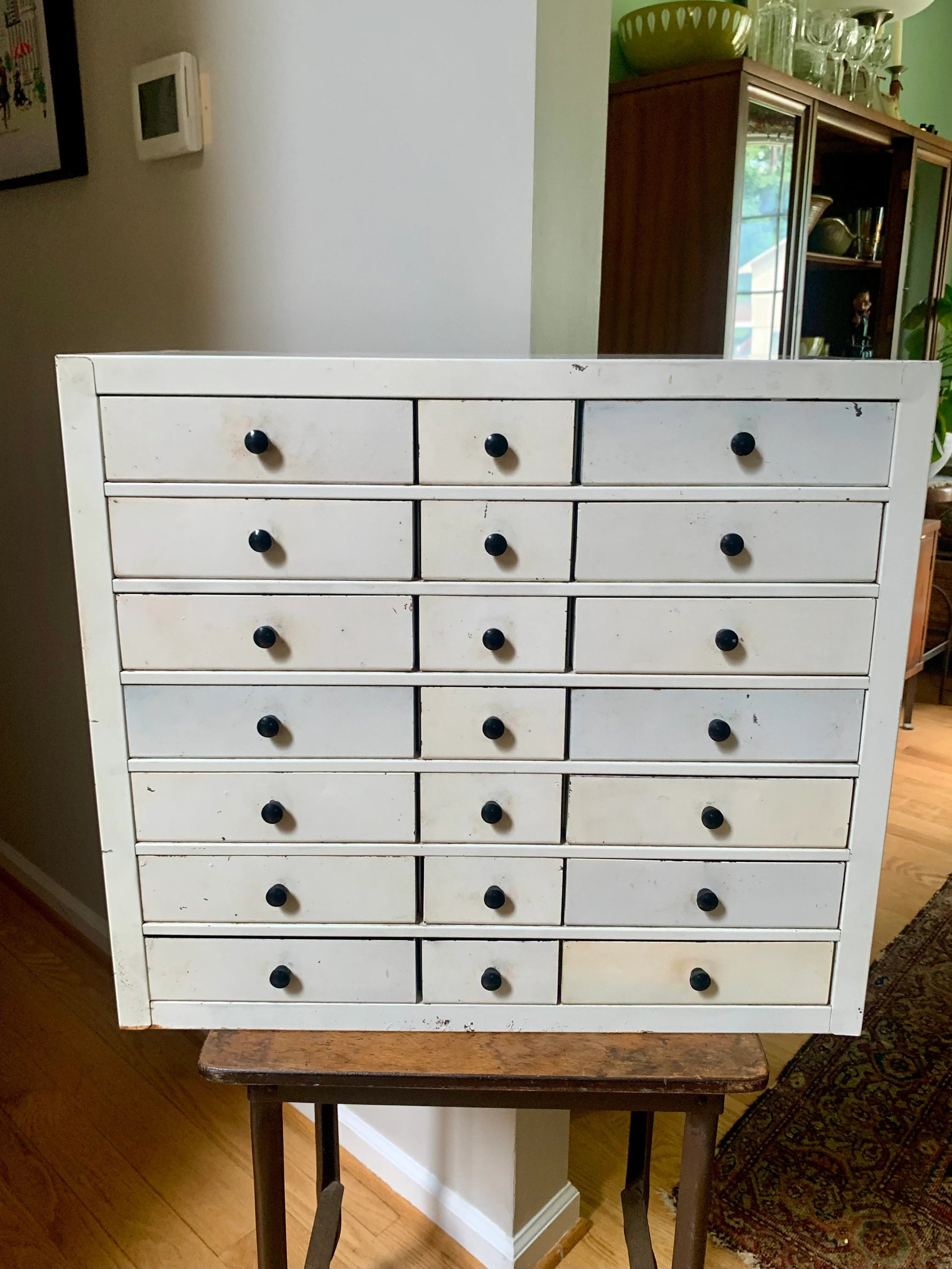 Vtg White Industrial Parts Bin Cabinet | Heavy Duty Metal Cabinet Bins | Large Parts Bin| Industrial Storage Bin| Metal Cabinet Drawers