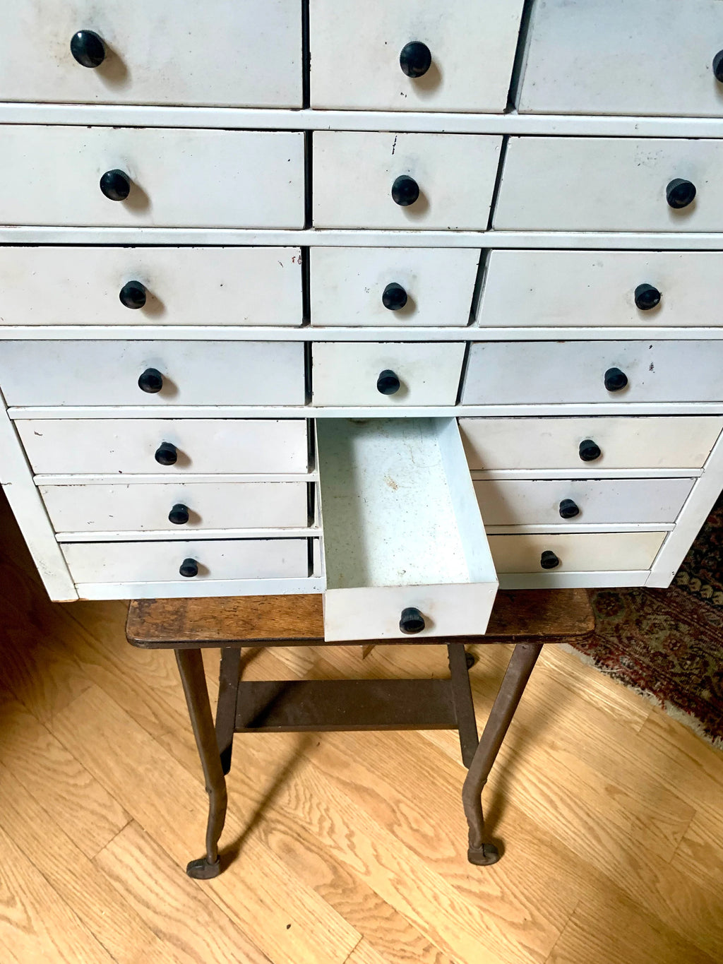 Vtg White Industrial Parts Bin Cabinet | Heavy Duty Metal Cabinet Bins | Large Parts Bin| Industrial Storage Bin| Metal Cabinet Drawers