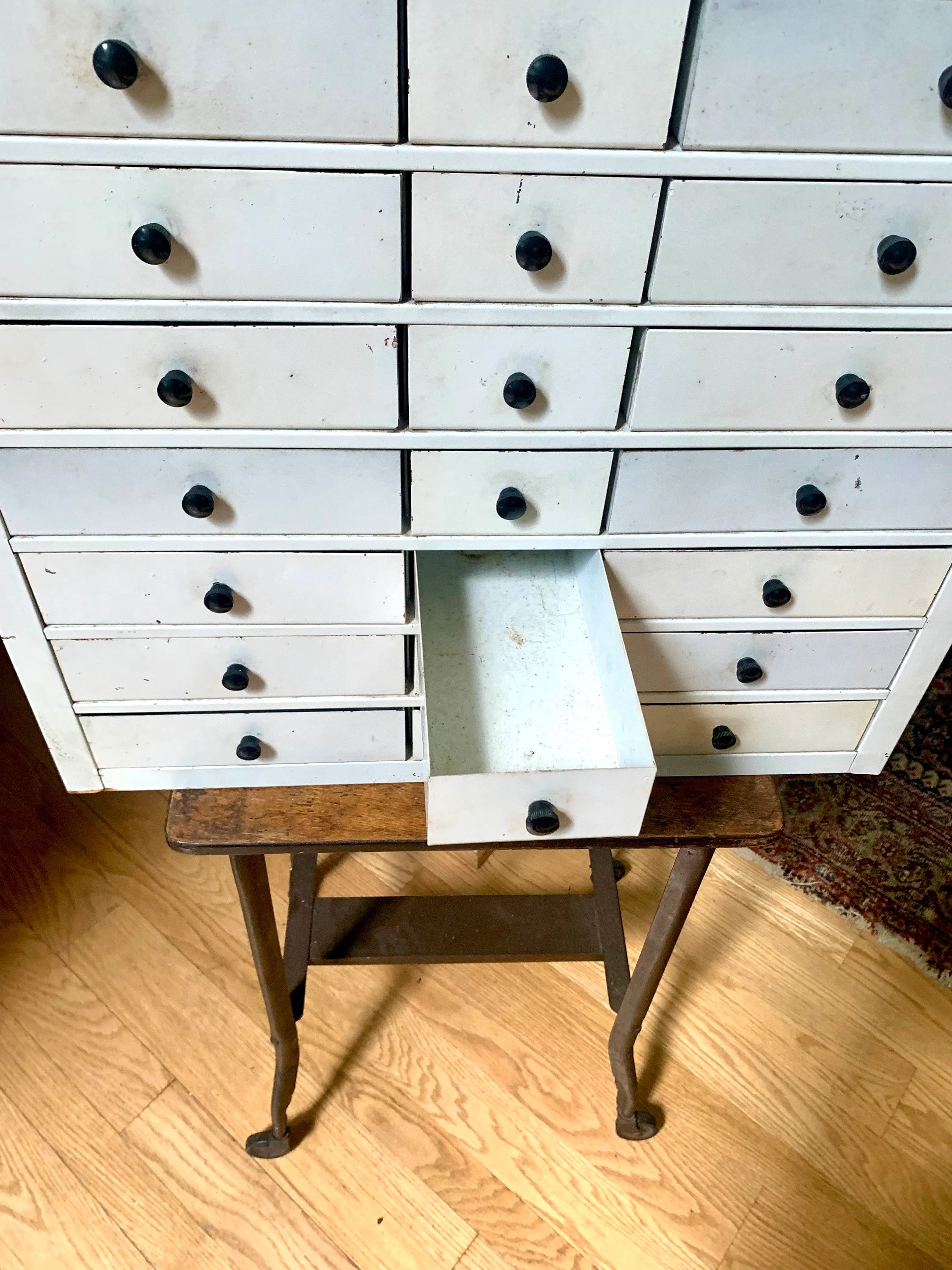 Vtg White Industrial Parts Bin Cabinet | Heavy Duty Metal Cabinet Bins | Large Parts Bin| Industrial Storage Bin| Metal Cabinet Drawers