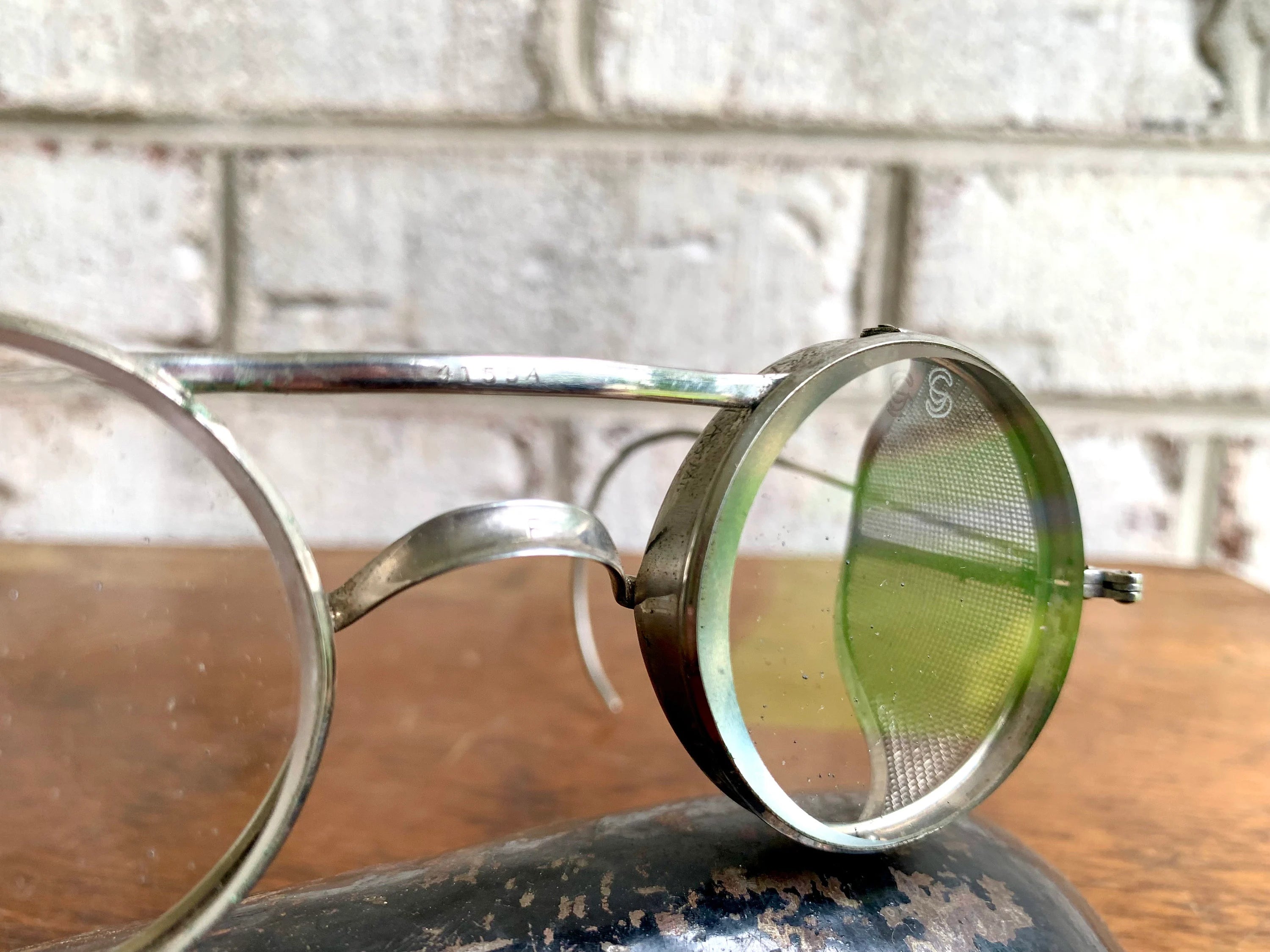 1910's King's Wire Rim Safety Glasses | Saniglas Metal Safety Goggles | Vintage Factory Glasses | Pennsylvania Railroad Safety Glasses