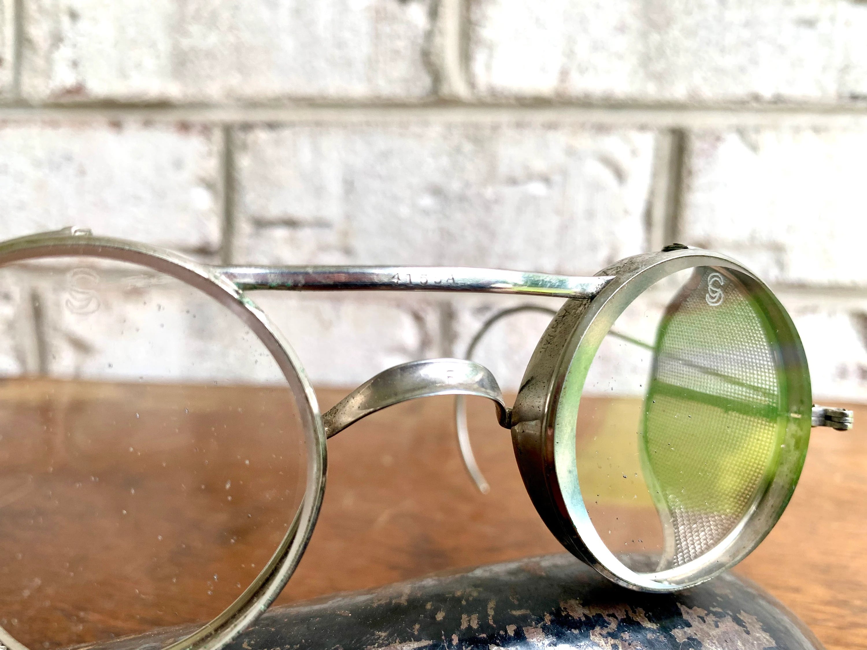 1910's King's Wire Rim Safety Glasses | Saniglas Metal Safety Goggles | Vintage Factory Glasses | Pennsylvania Railroad Safety Glasses
