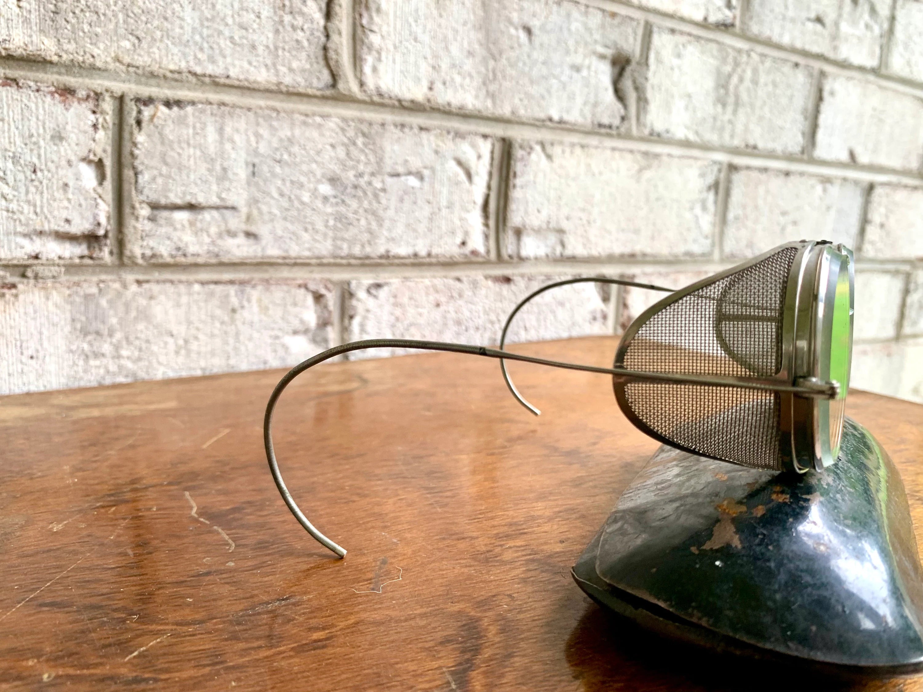 1910's King's Wire Rim Safety Glasses | Saniglas Metal Safety Goggles | Vintage Factory Glasses | Pennsylvania Railroad Safety Glasses