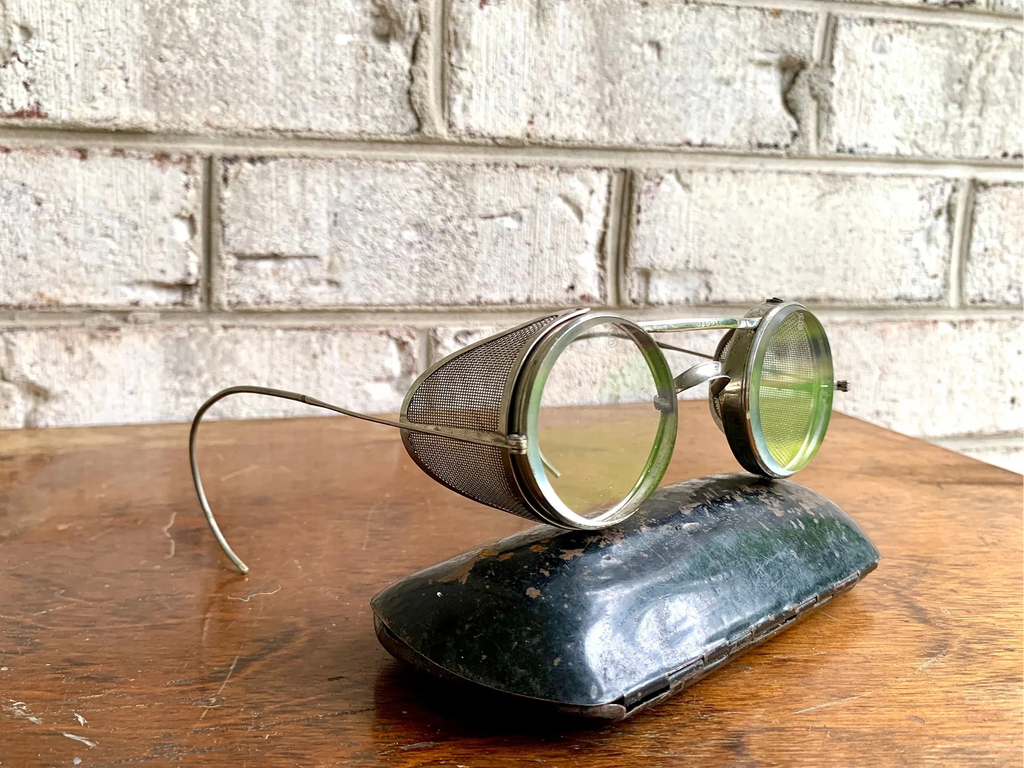 1910's King's Wire Rim Safety Glasses | Saniglas Metal Safety Goggles | Vintage Factory Glasses | Pennsylvania Railroad Safety Glasses