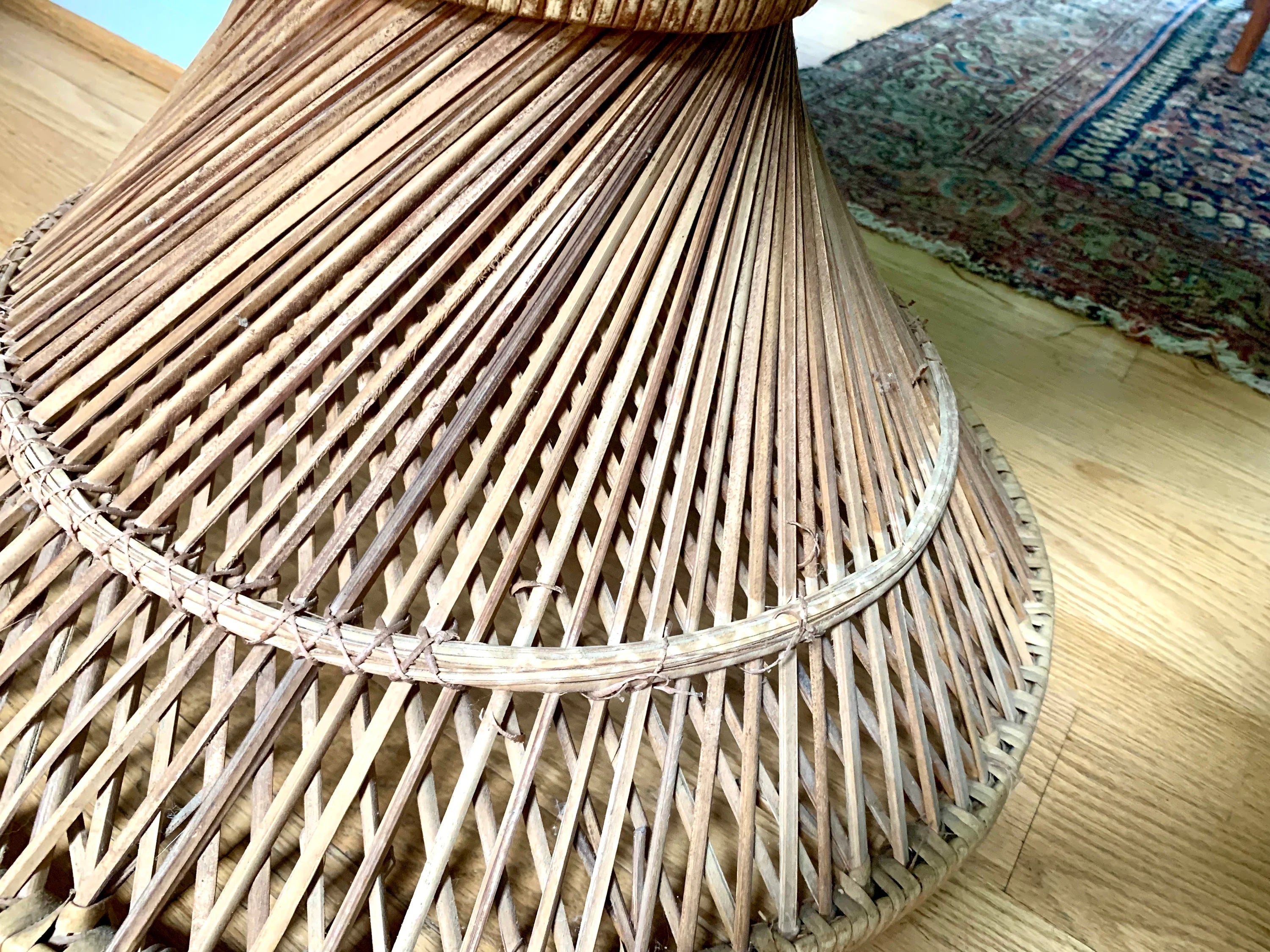 Large Vtg Wicker Peacock Table | Fan Top Rattan Table  | Bohemian Wicker Table | Wicker Accent Table | Distressed Woven Side Table