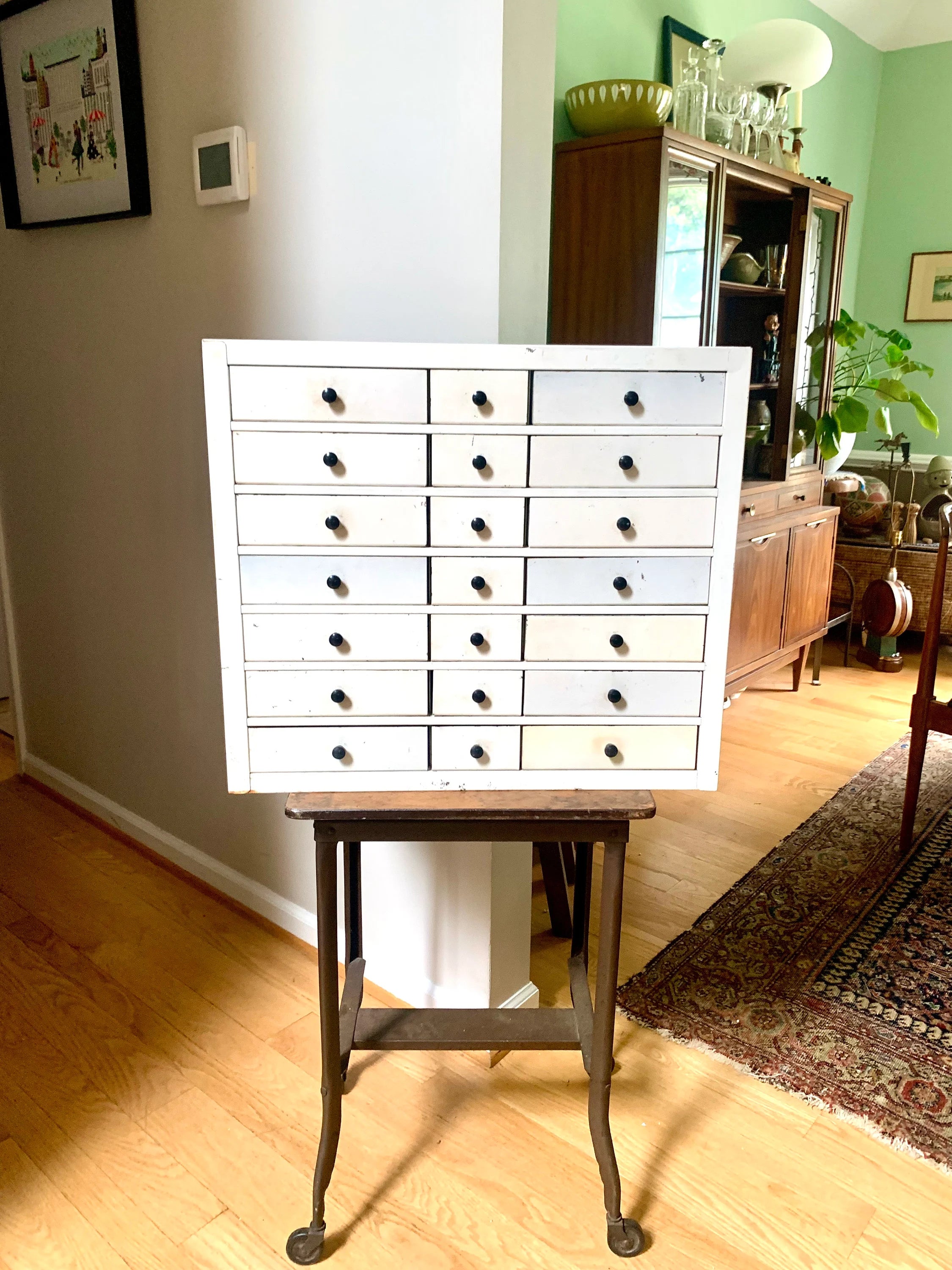 Vtg White Industrial Parts Bin Cabinet | Heavy Duty Metal Cabinet Bins | Large Parts Bin| Industrial Storage Bin| Metal Cabinet Drawers