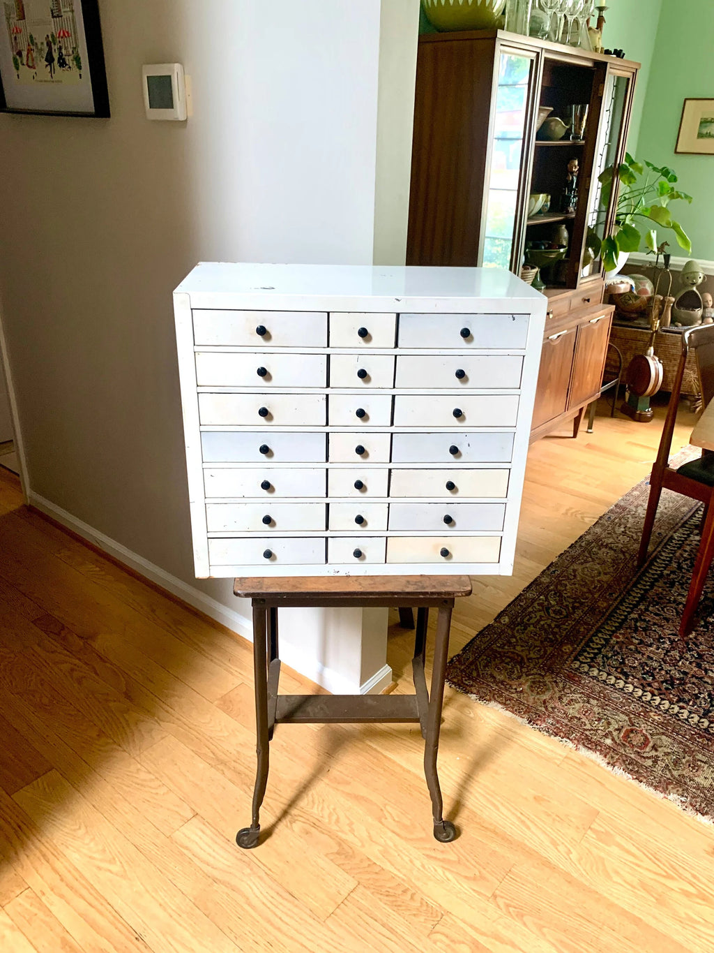 Vtg White Industrial Parts Bin Cabinet | Heavy Duty Metal Cabinet Bins | Large Parts Bin| Industrial Storage Bin| Metal Cabinet Drawers