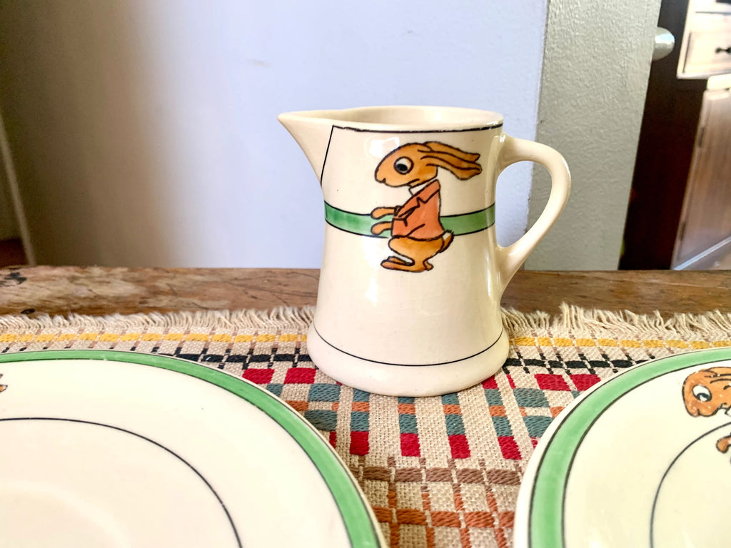 Vtg Roseville Juvenile Rabbit Plates and Creamer | Early 1900's Roseville Pottery | Juvenile Rabbit Pottery Set | Roseville Juvenile