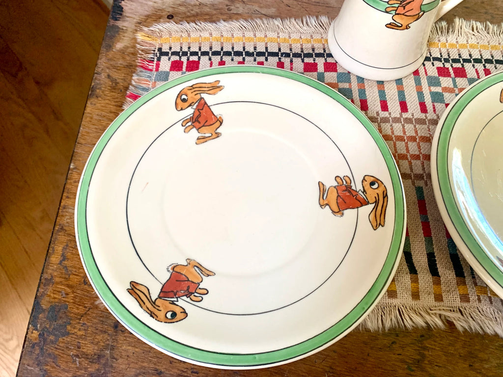 Vtg Roseville Juvenile Rabbit Plates and Creamer | Early 1900's Roseville Pottery | Juvenile Rabbit Pottery Set | Roseville Juvenile