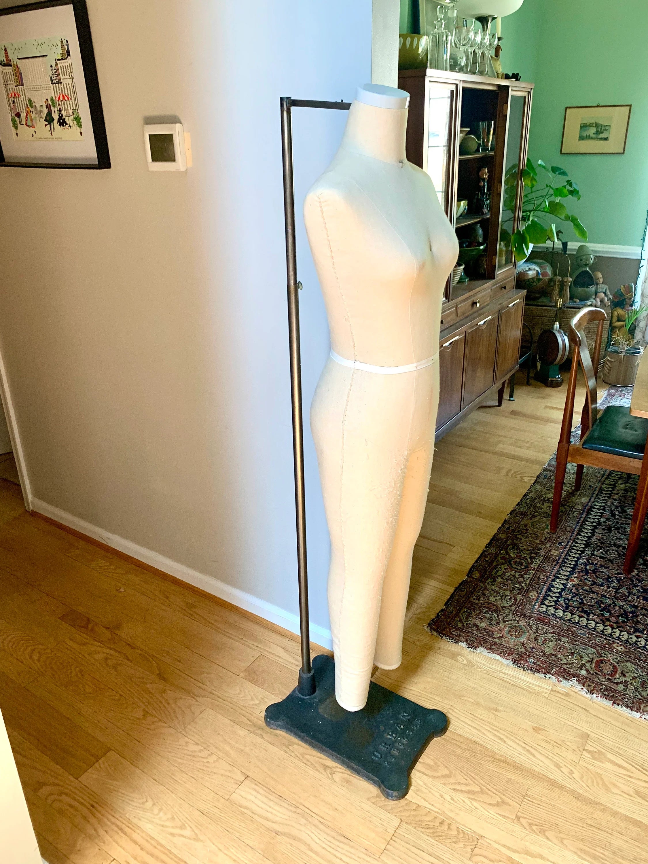 Vtg Solid Dress Form With Cast Iron Base | Urban Portable Dress Form | Vintage Hanging Dress Form | Seamstress Gift | Clothing Display