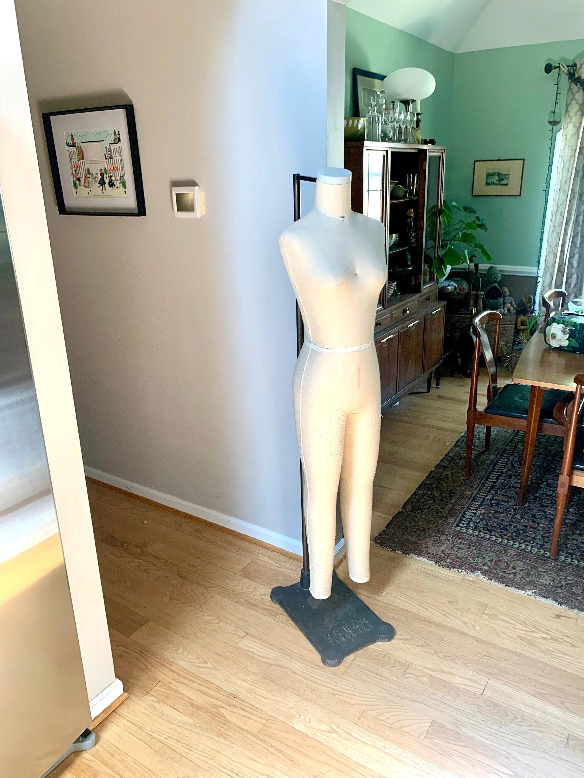 Vtg Solid Dress Form With Cast Iron Base | Urban Portable Dress Form | Vintage Hanging Dress Form | Seamstress Gift | Clothing Display