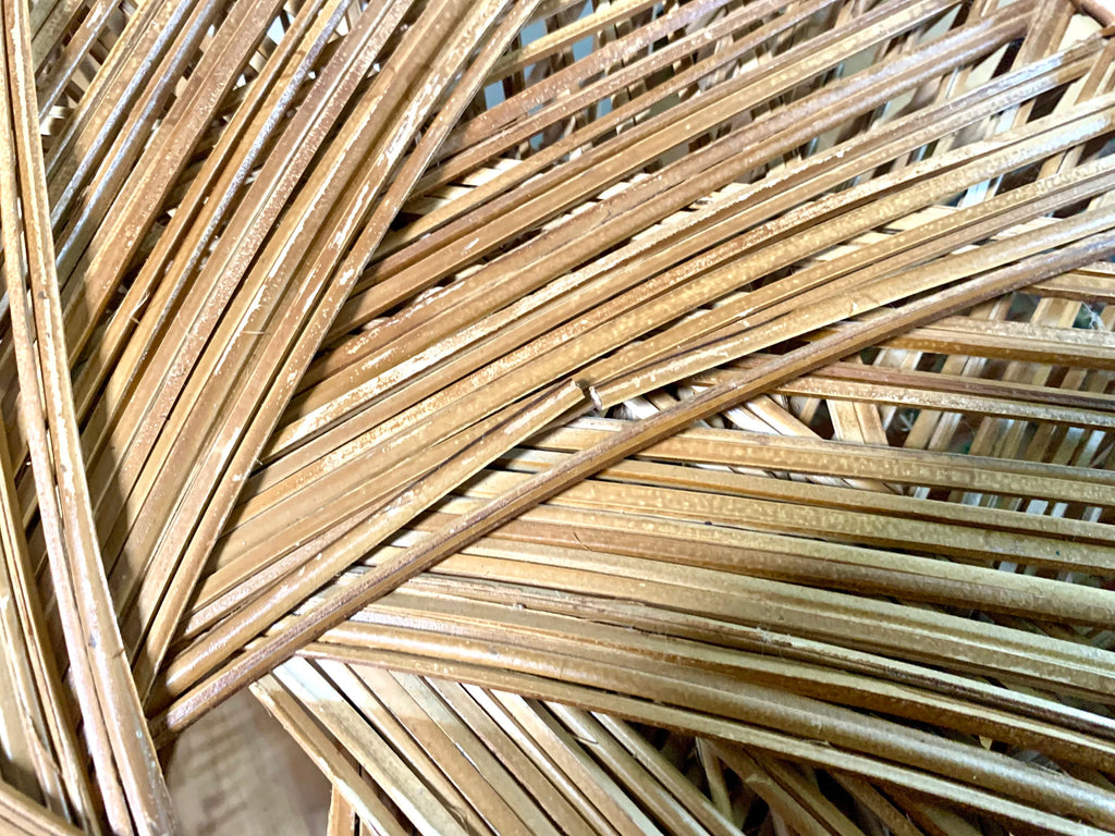 Large Vtg Wicker Peacock Table | Fan Top Rattan Table  | Bohemian Wicker Table | Wicker Accent Table | Distressed Woven Side Table