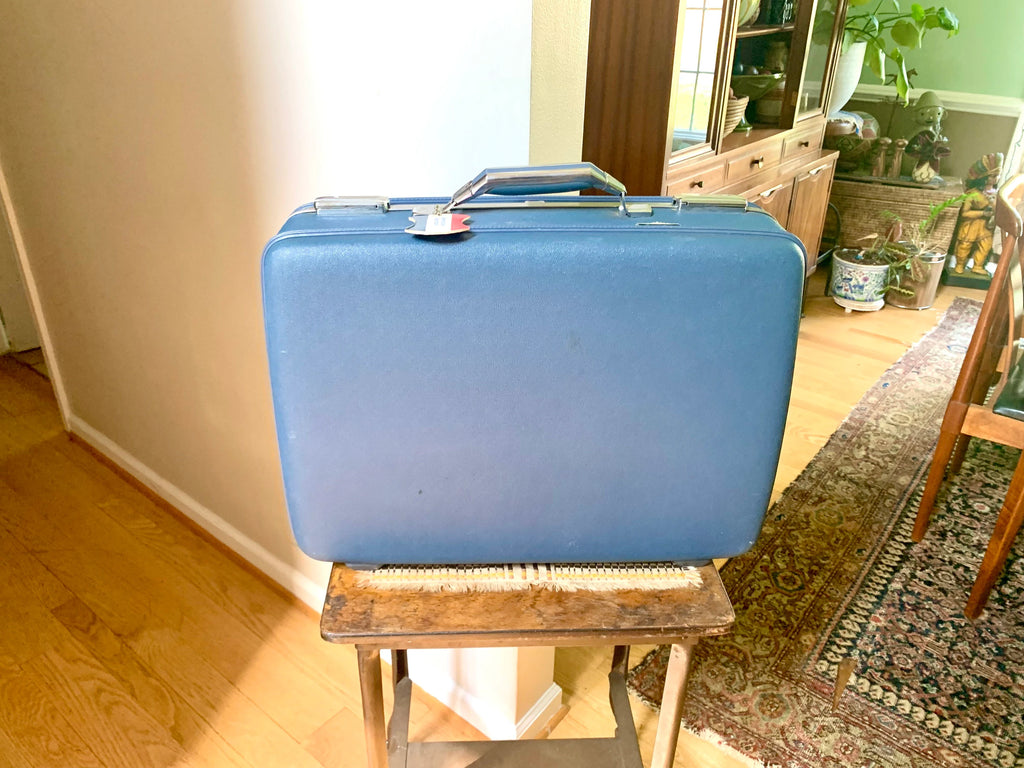 American Touister Tiara Suitcase | Vintage Navy Blue Travel Case | Mid Century Blue Hardshell Suitcase | Blue Overnight Case | Travel Bag