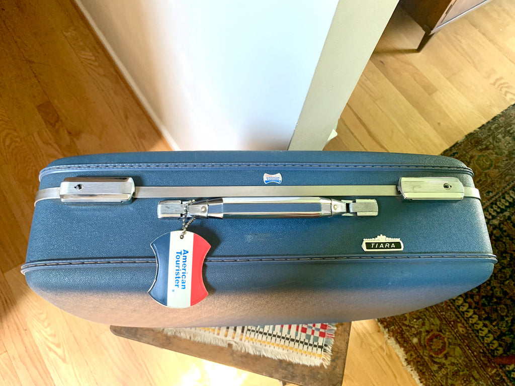 American Touister Tiara Suitcase | Vintage Navy Blue Travel Case | Mid Century Blue Hardshell Suitcase | Blue Overnight Case | Travel Bag